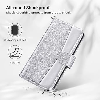 ULAK Compatible with iPhone 12/12 Pro Wallet Case Card Holder, Silver