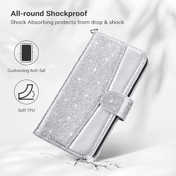ULAK Compatible with iPhone 12/12 Pro Wallet Case Card Holder, Silver