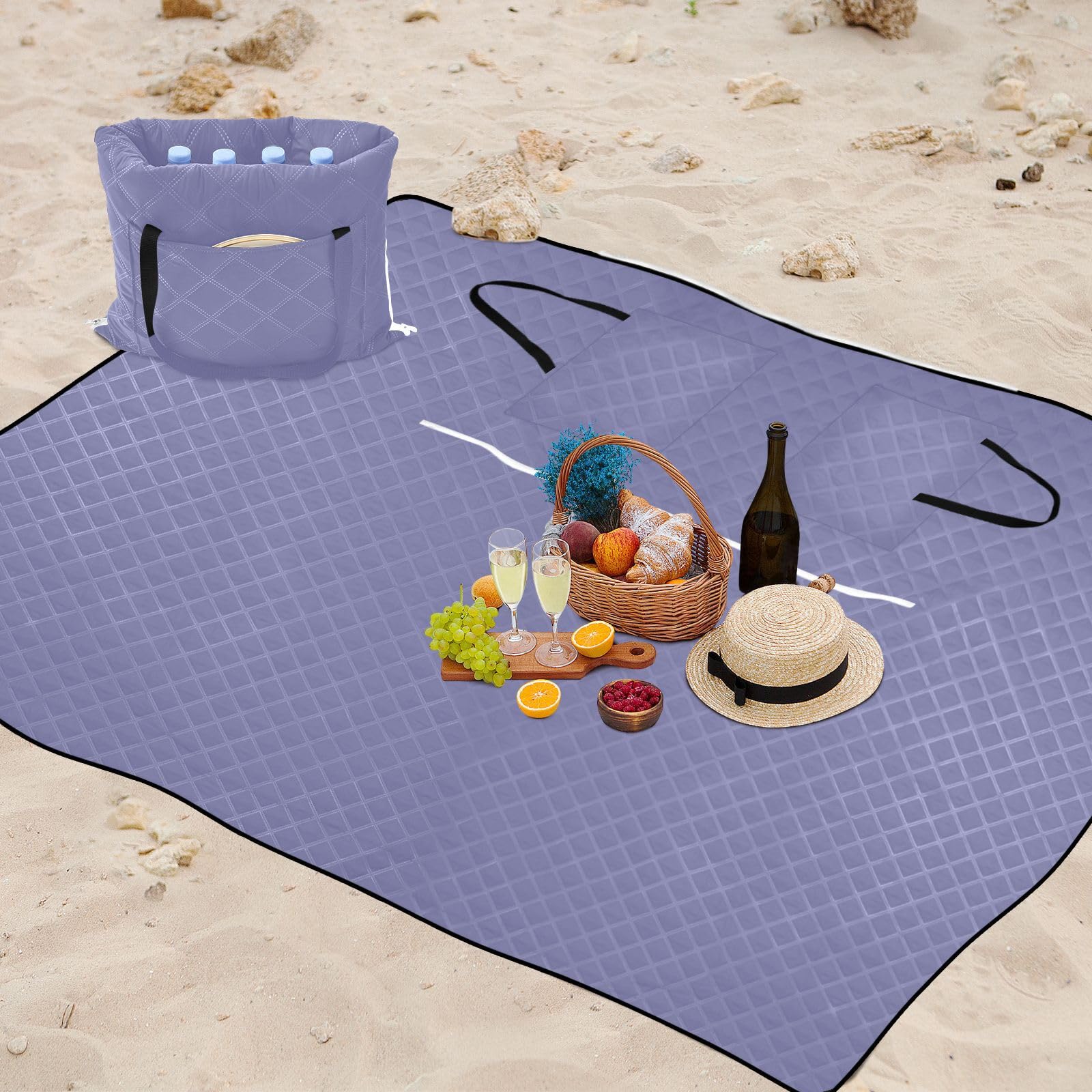 Manta de playa impermeable de gran tamaño de 60 x 80 pulgadas, alfombra de viaje compacta para camping, senderismo y actividades al aire libre, ideal para parques, picnics y diversión familiar
