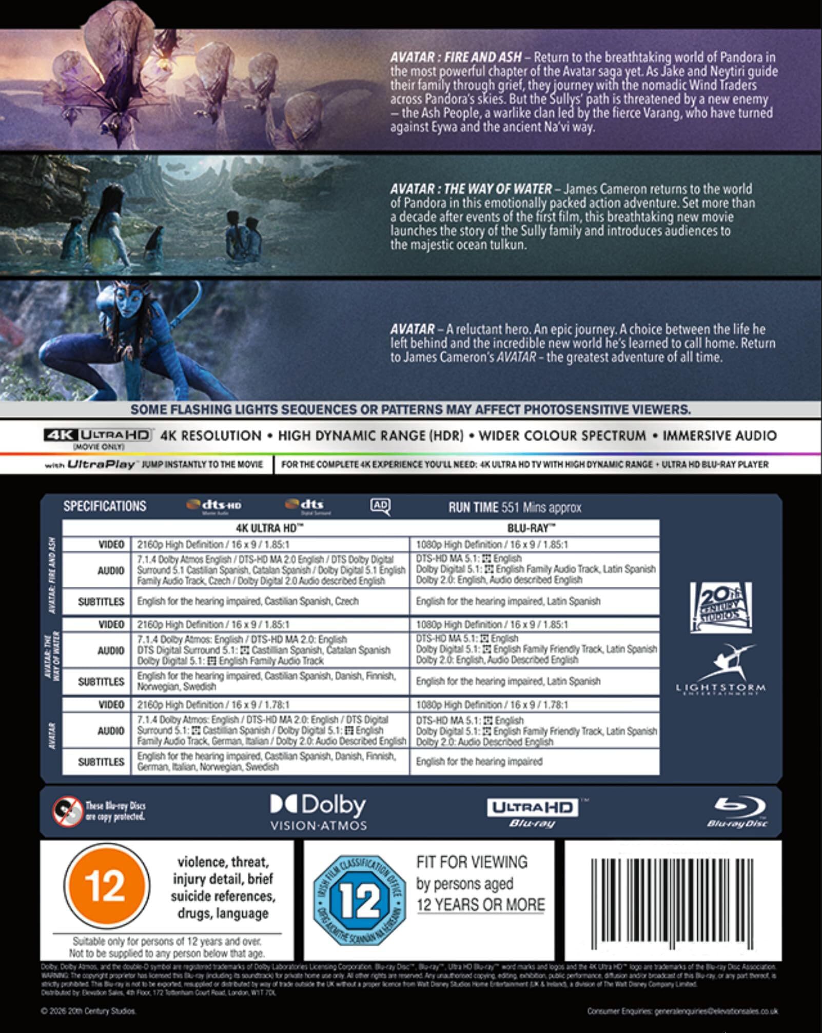 Avatar: 3-Movie Collection (Avatar / Avatar: The Way of Water / Avatar: Fire and Ash) [6-Disc Set] [4K UHD + Blu-ray] [Region Free]