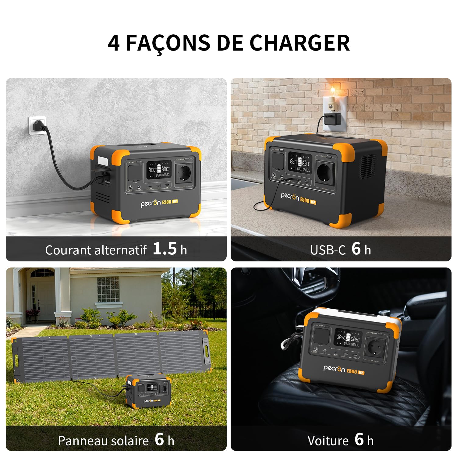 Station électrique portable PECRON E500LFP, Générateur solaire 600W/576Wh, Batterie de secours LiFePO4, Charge rapide pour usage domestique, camping-car, camping, PPC, urgences