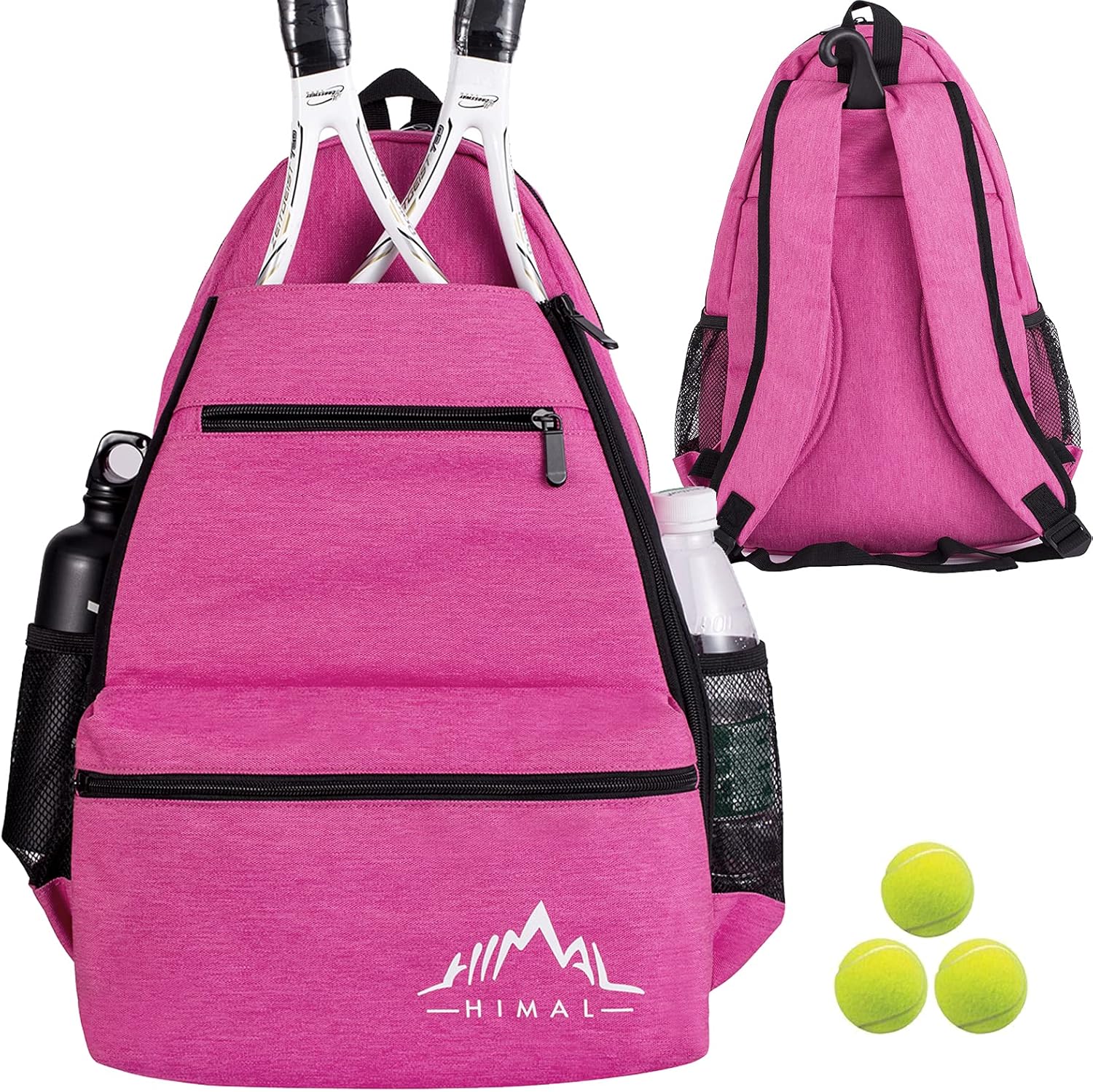 Himal Outdoors Tennis Backpack Tennis Bag - Large Storage Holds 2 Rackets and Necessities With Tennis,Pickleball,Racketball,Suitble for Women,Men and Teenagers,Rose Red : Sports & Outdoors