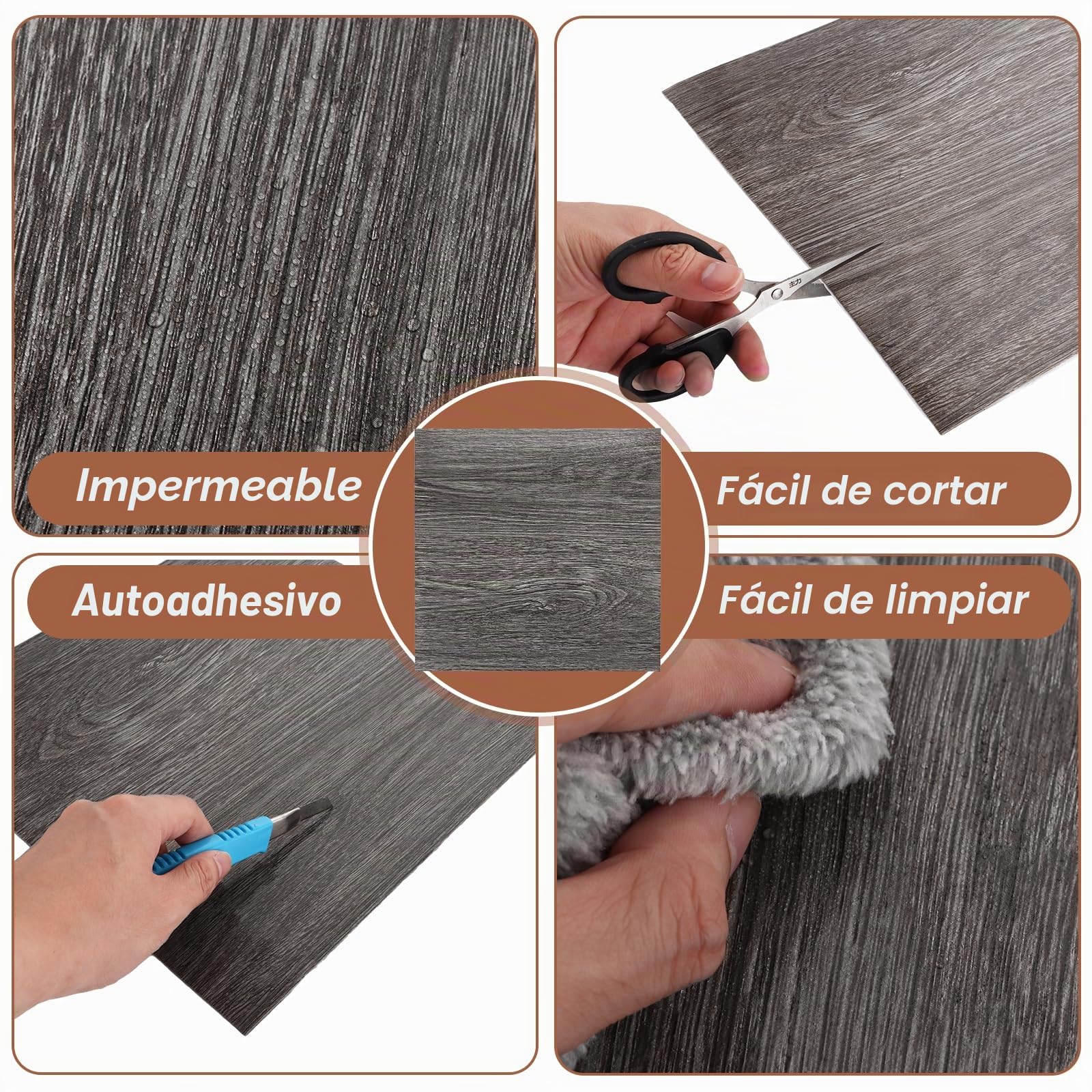 DAJAVE 40 Piezas de Suelo de PVC con Efecto Hormigón 30x30cm, Suelo de Vinilo Autoadhesivo, Baldosas Adhesivas Efecto Hormigón, Suelo de Vinilo Antideslizante, Resistente al Agua, Baldosas de Vinilo