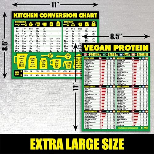 Miniatura 5 de Tabla de conversión de cocina y paquete de combinación de hojas magnéticas de proteínas veganas  Extra grande y fácil de leer guías de referencia