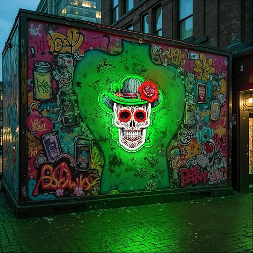 Miniatura 6 de Letrero de neón del Día de los Muertos, luz de neón LED de calavera de azúcar mexicana para decoración del hogar y bar, arte impreso UV con tira LED