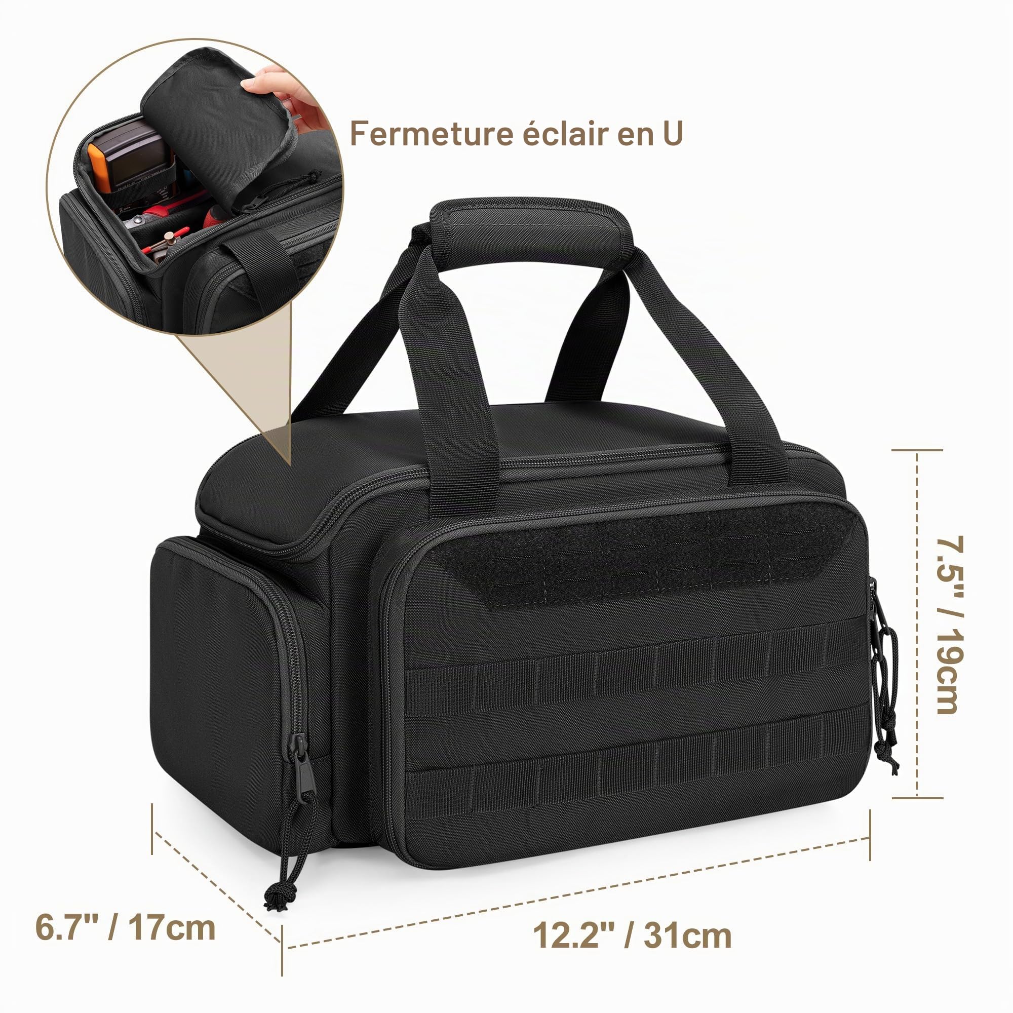 Rexmica 31cm Sac à Outils pour Homme, Organiseur de Rangement d'outils,Noir | Trousse de Transport pour Outils, Sac à Tactique, Sac de Travail pour Réparateur, Électricien, Charpentier
