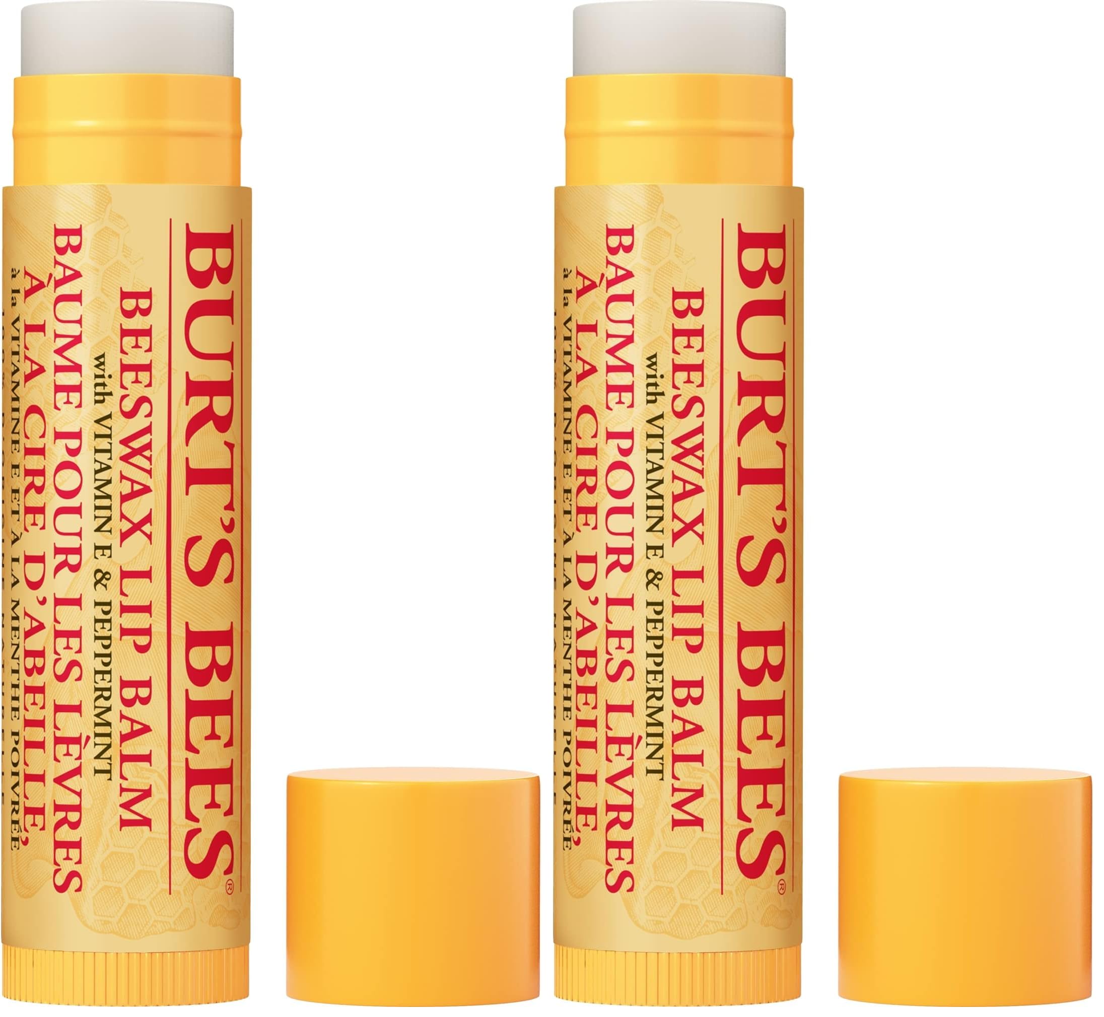 Burt's Bees 100 Prozent Natürlicher feuchtigkeitsspendender Lippenbalsam, Original Bienenwachs, mit Vitamin E und Pfefferminzöl, 1 Stift, 0.15 oz/ 4.25 g (Packung mit 2)