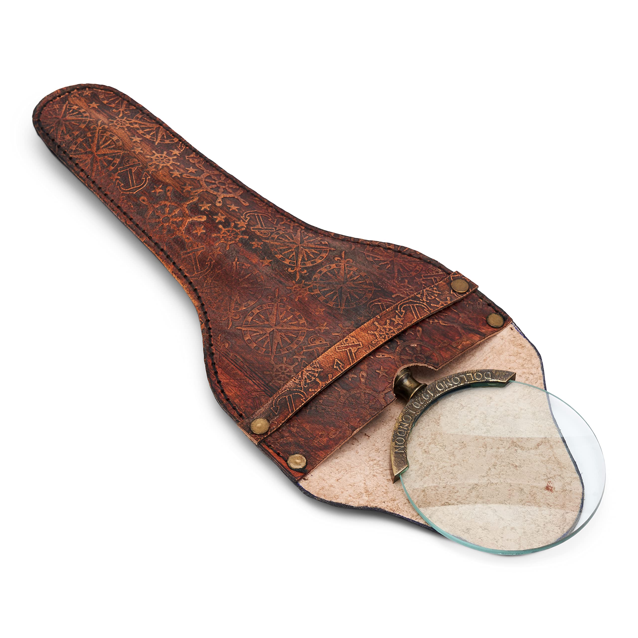 NKlaus Lupa z mosiądzu antyczna w skórzanym etui 19 x 7,5 cm lupa do czytania szkło powiększające 11725