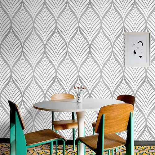 owlighting Papel tapiz autoadhesivo para despegar y pegar papel tapiz de hojas plateadas papel tapiz moderno papel tapiz de vinilo de 177 x 3937