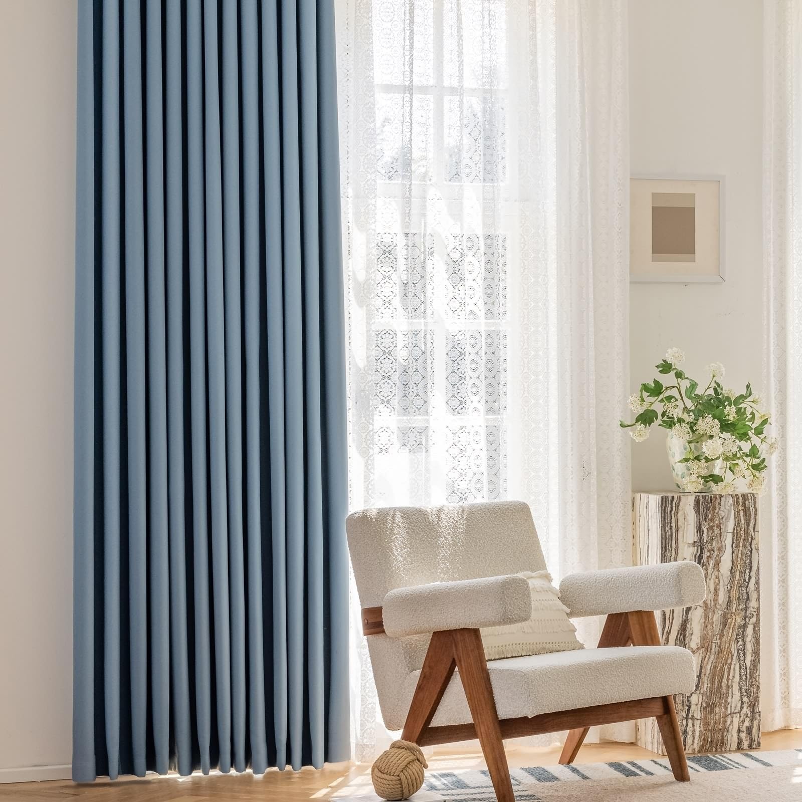 Wycian Tenda oscurante finestra blu 2 pezzi ciniglia tinta unita H138 X B132cm per camera da letto