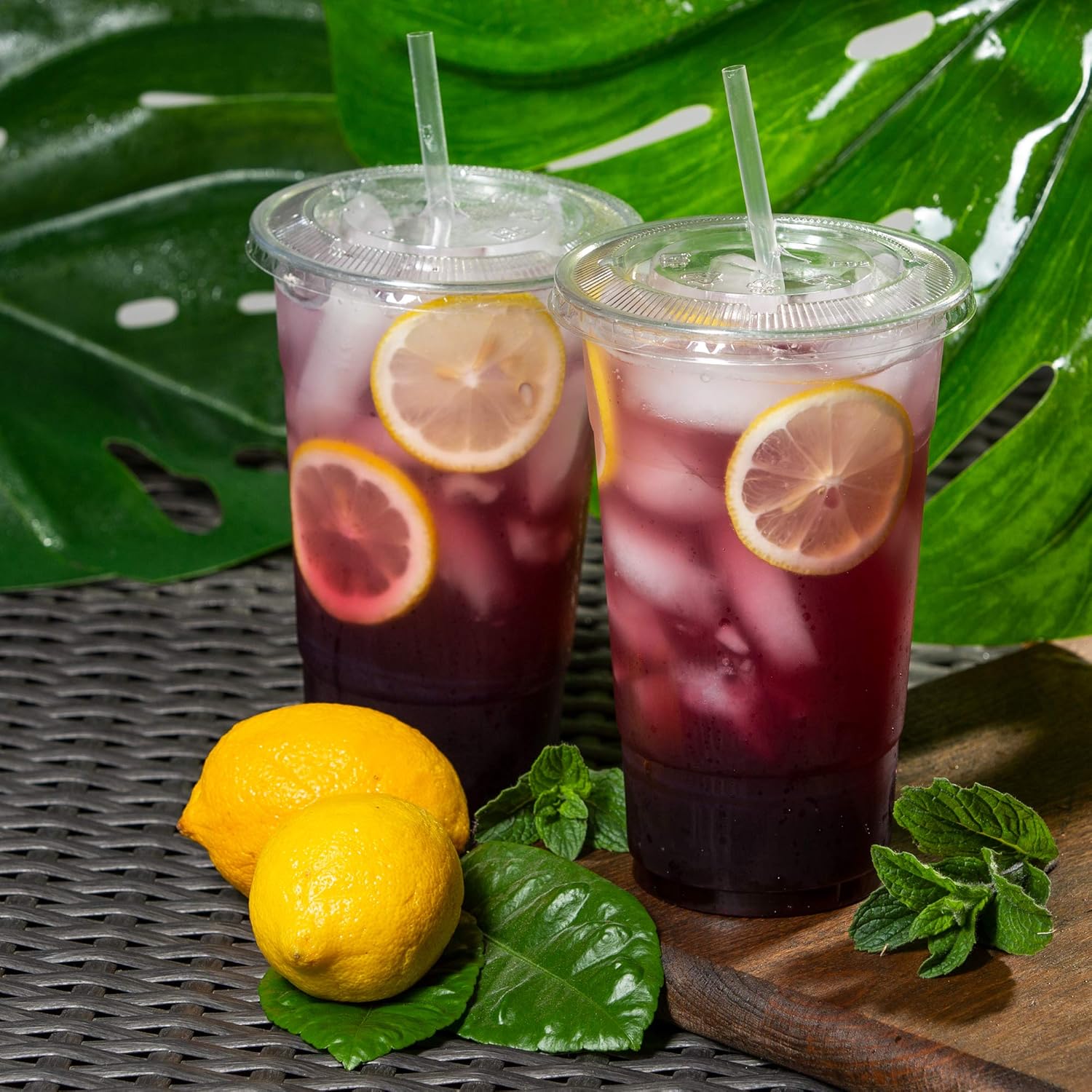 Flash Deals - 60% OFF 100 Sets Disposable Crystal Clear Plastic Cups with Flat Lids and Straws (16oz)