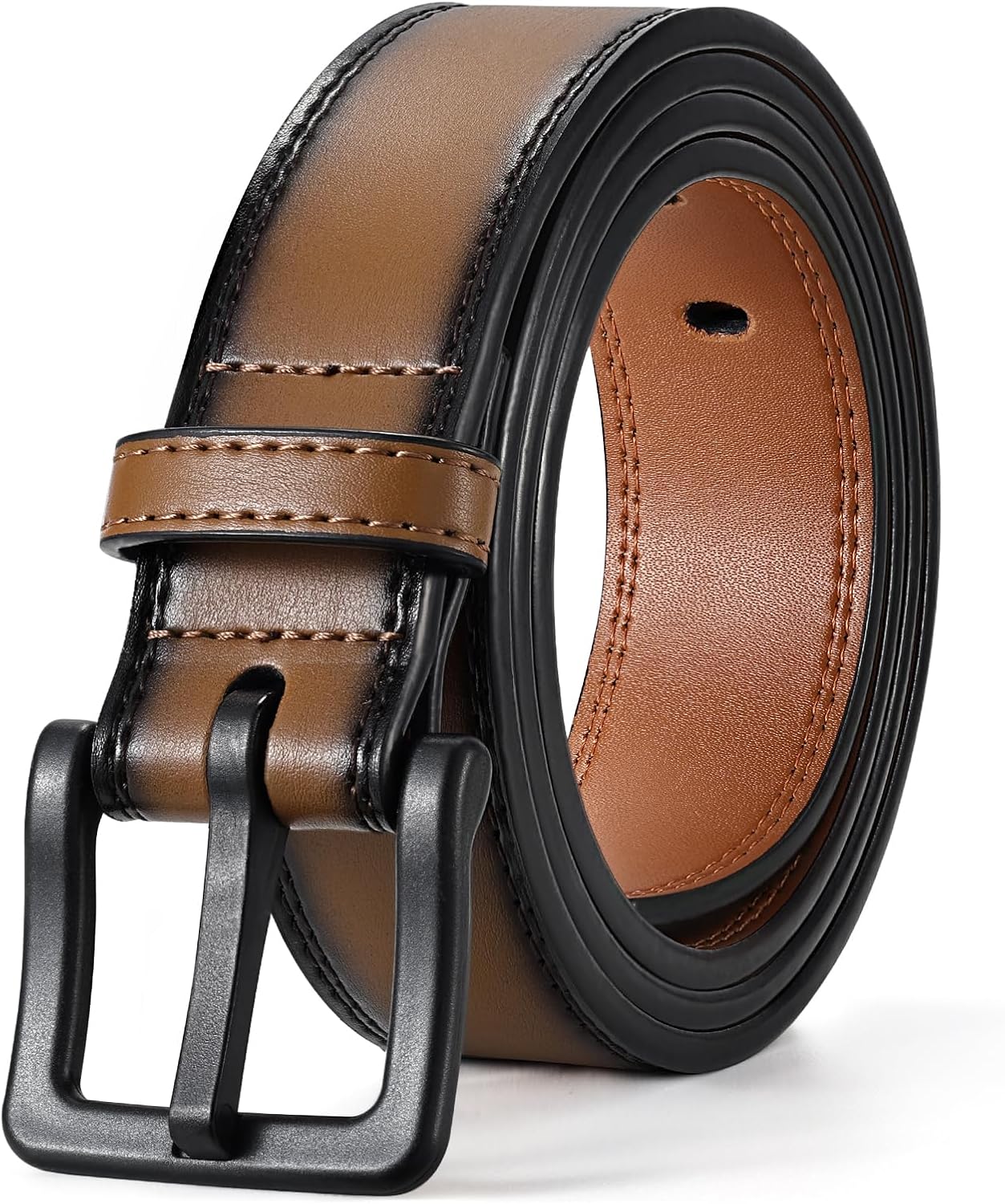 XZQTIVE Men’s Metal Free Belt Hypoallergenic Leather Belts For Jeans Dress Nickle Free TSA Belt With Black Buckle