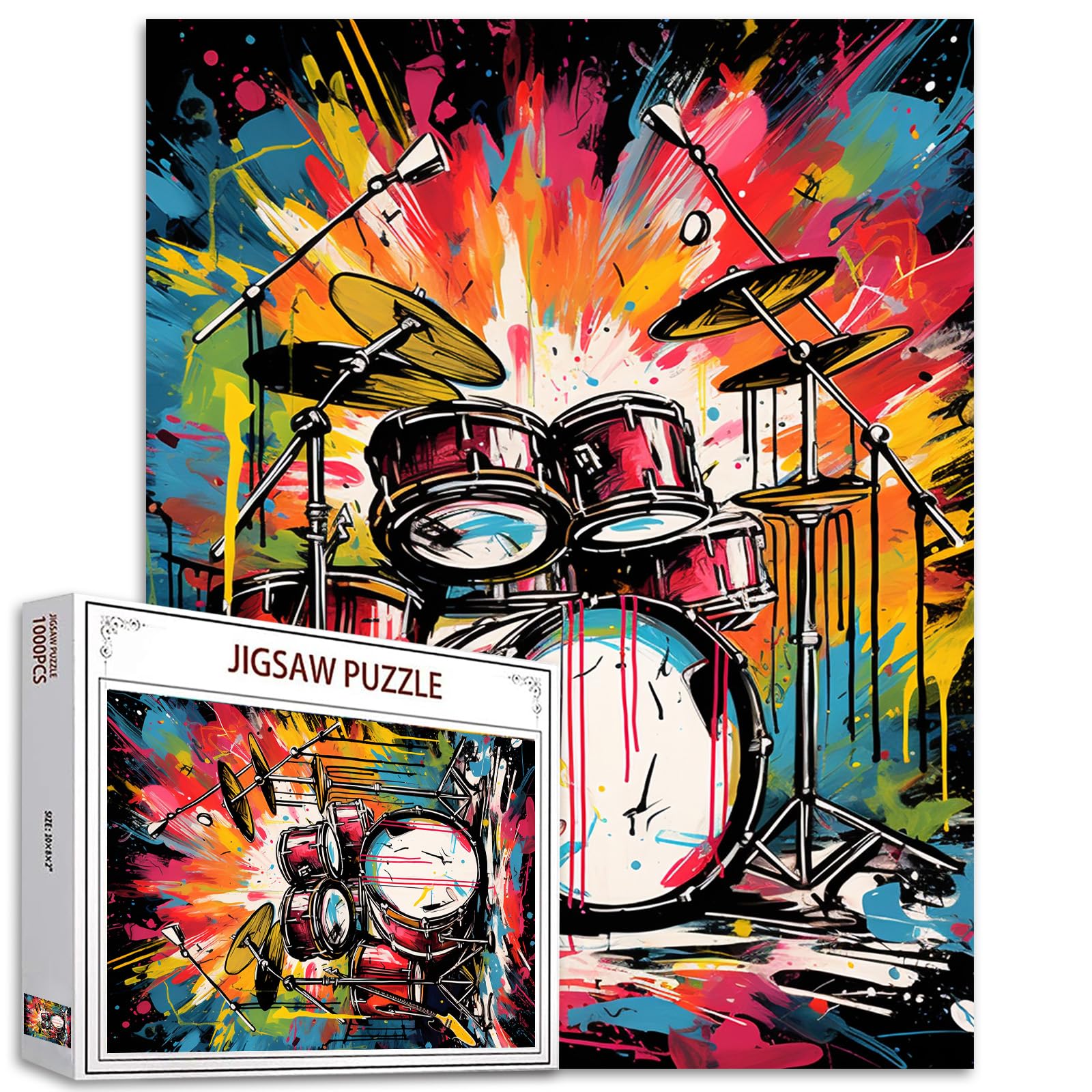 Rock Music Jigsaw Puzzles 1000 Pieces for Adults,Families(Graffitic Drum,Musical Instruments) Pieces Fit Together Perfectly 19.7''x27.6''inch Doodle