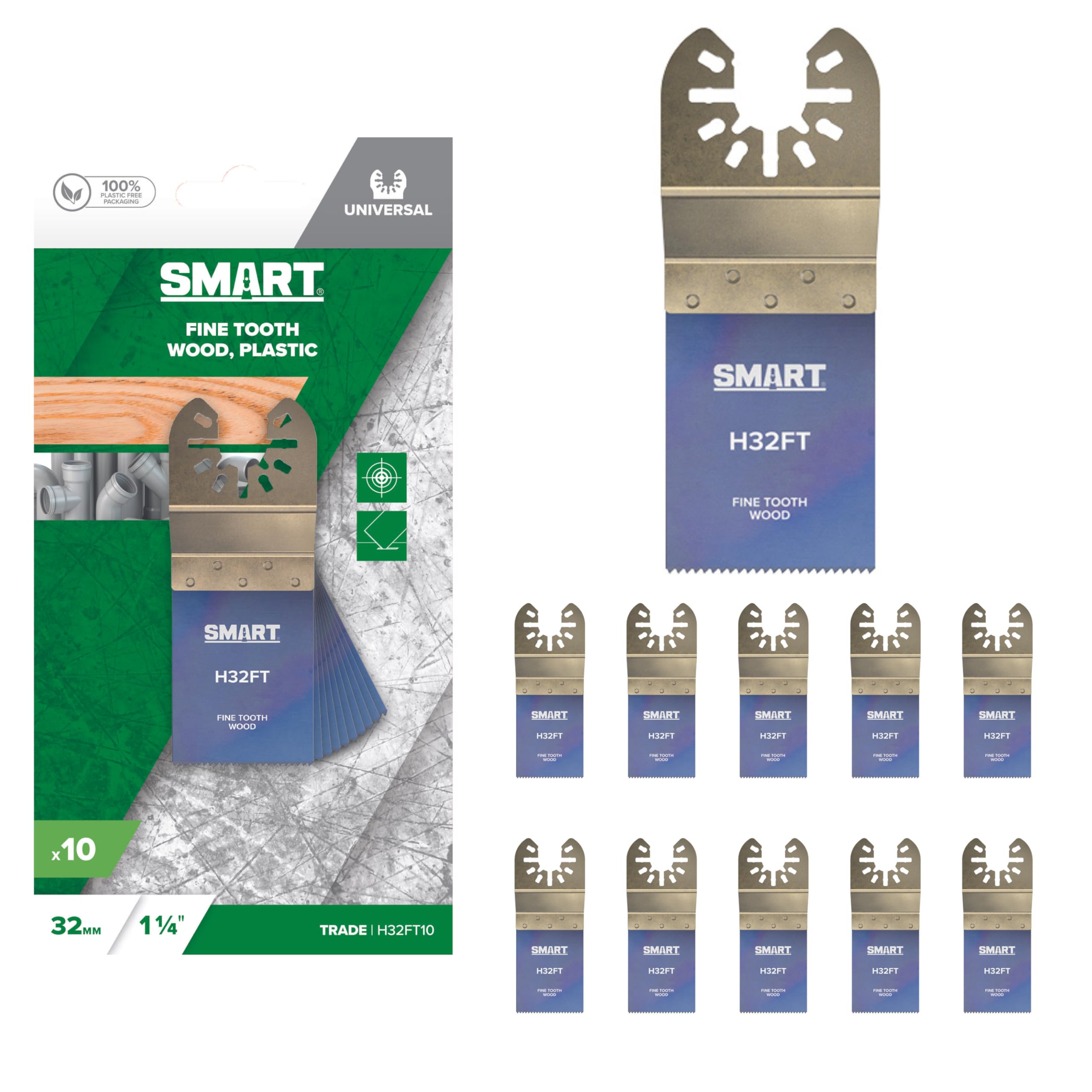 Smart H63FT10 Trade 63mm Fine Tooth Multi-Tool Saw Blades - Pack of 10