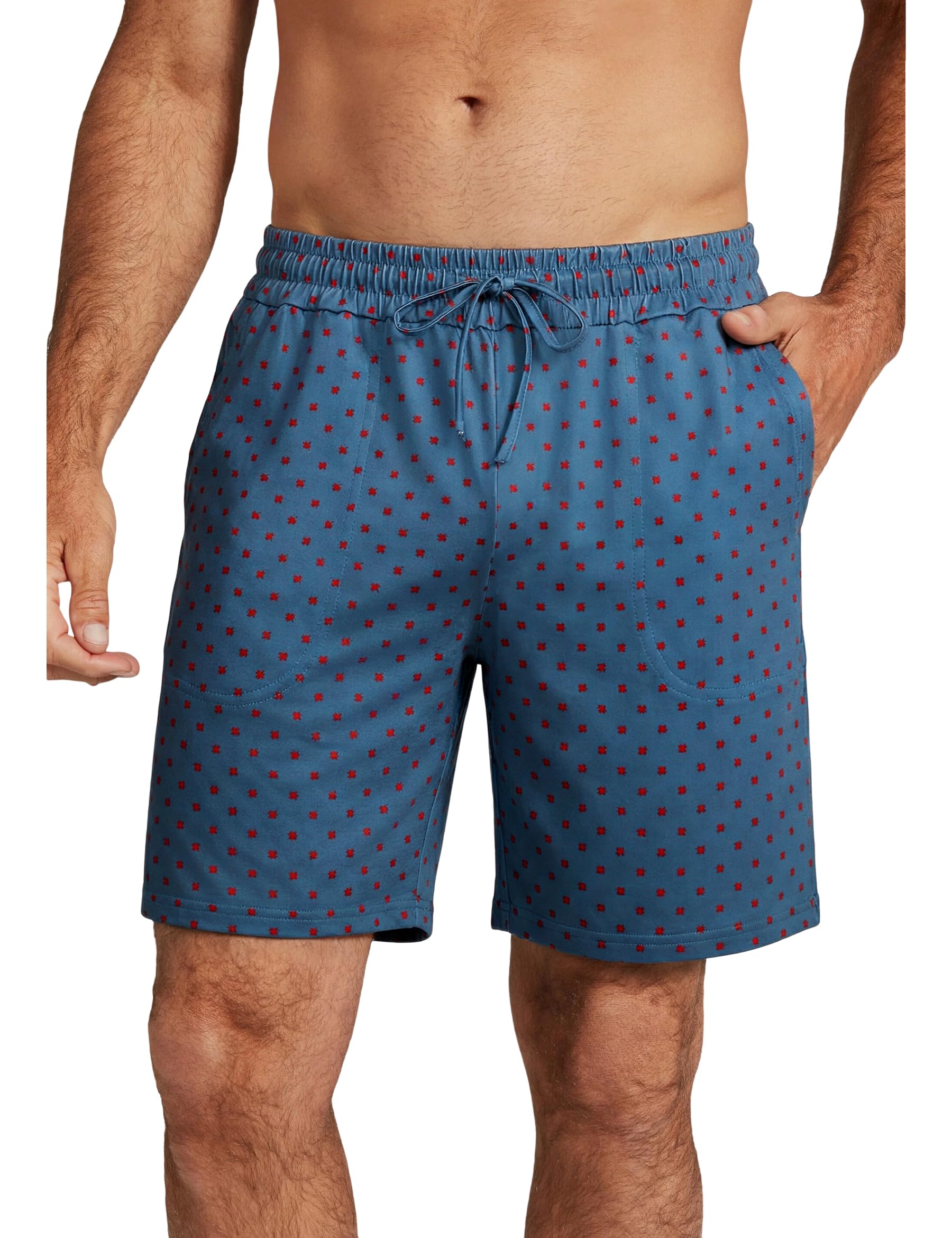 Demegimi Herren Schlafanzughose Kurz Schlafhose Sommer Pyjamahose Baumwolle Schlafshorts Shorty Freizeithose mit Anker Palmen Druck