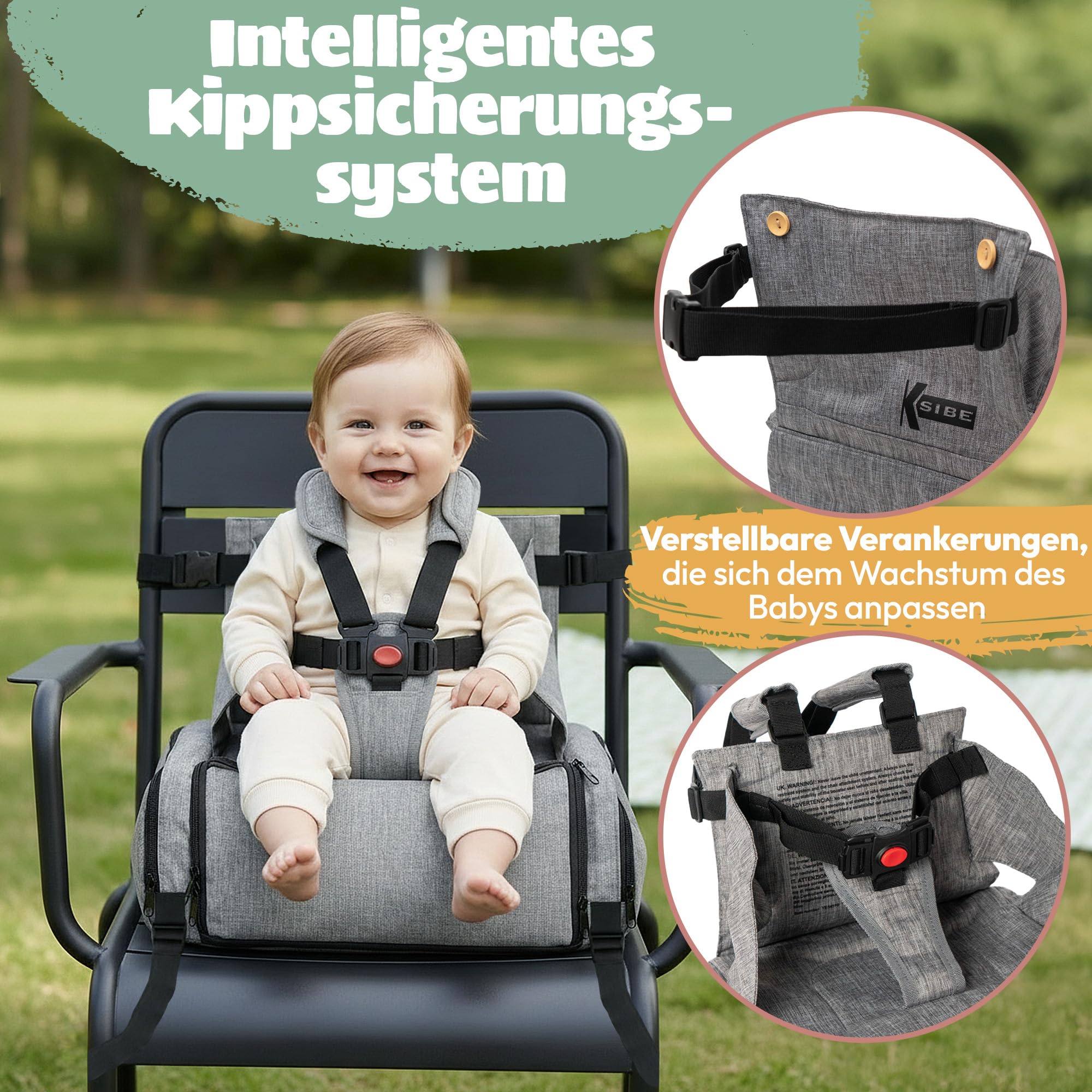 Reisehochstuhl Baby 2-in-1 – Faltbar, leicht, wasserabweisend, robustes Design, XXL-Kapazität, inkl. Tragetasche – Sicherer Sitzplatz für Mahlzeiten – KSIBE