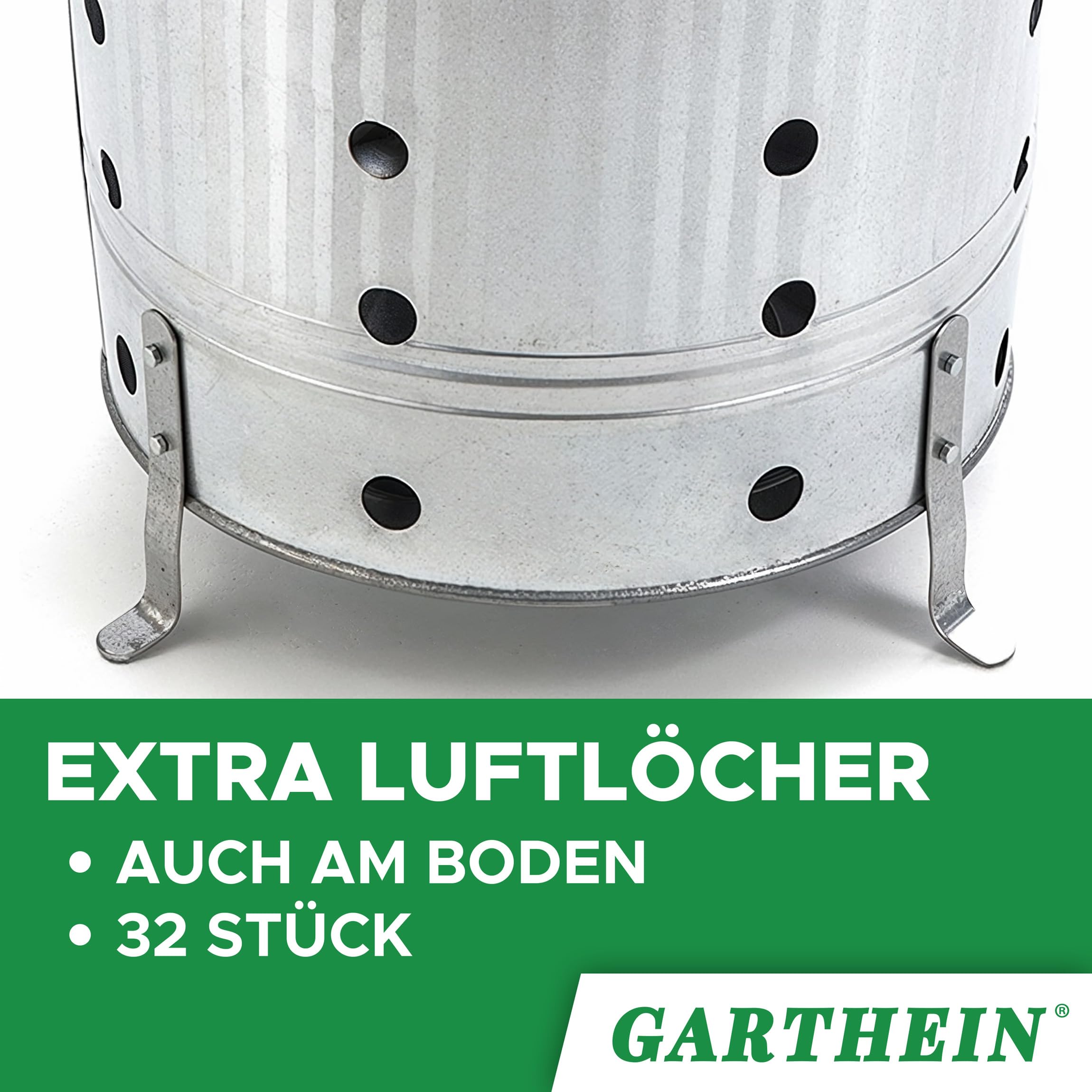 GARTHEIN 90 Liter Große Feuertonne für den Gartenabfall mit Deckel in Silber, Metallfass verzinkt, Feuer Verbrennungstonne für Laub, Gartenarbeit, Feuerschale mit Deckel, Terrassenofen, Feuerkorb