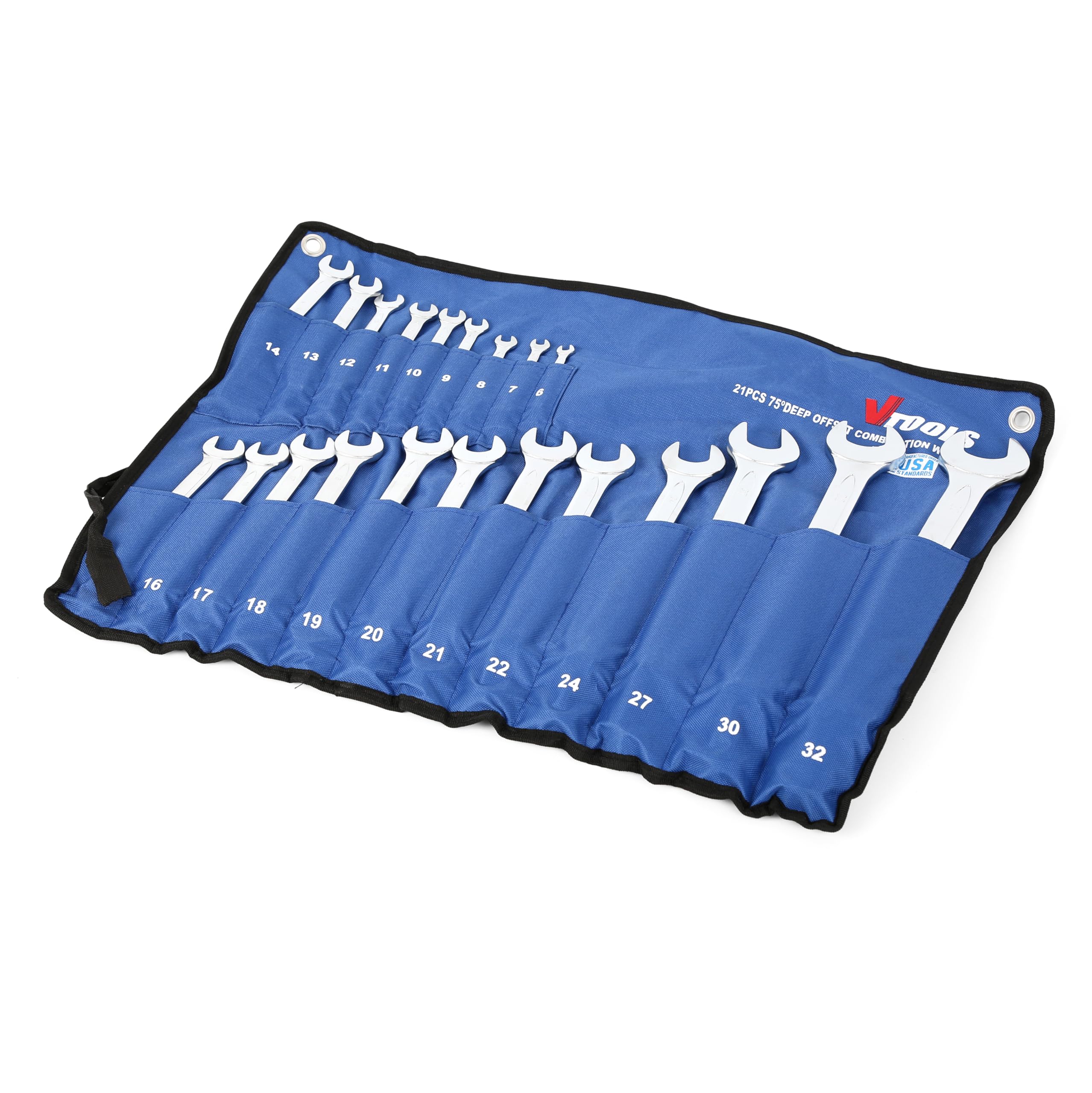 21-Piece Offset Combination Wrench Set, Metric Sizes 6mm-32mm, Carbon Steel, Chrome Finish, Includes Roll-Up Pouch, Precision Machined, Perfect for Automotive & Mechanical Work