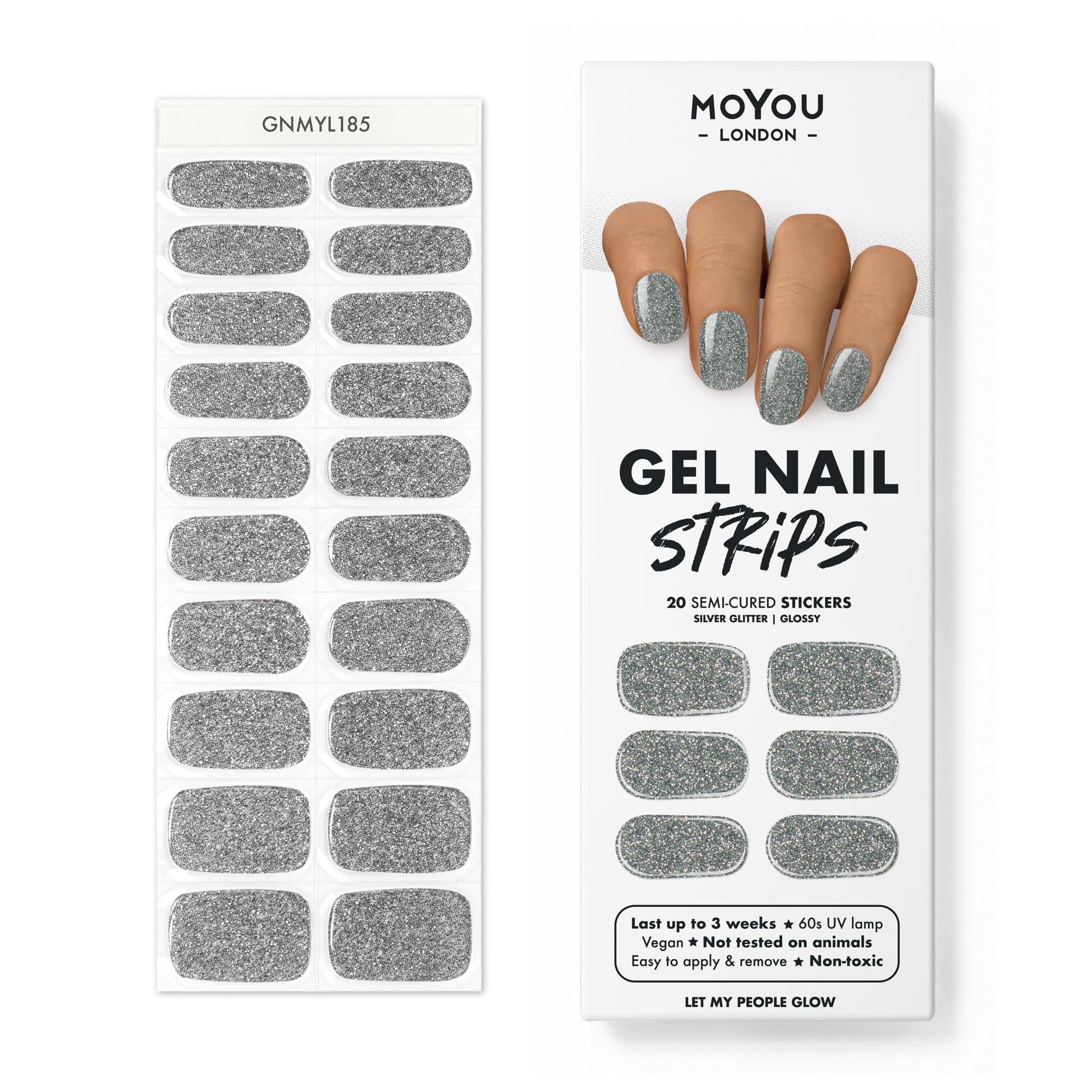 MOYOU LONDONSemi Cured Gel Nail Strips - 20 Pcs. Nail Wraps for Salon-Quality Manicure - Works with Any UV Nail Lamp - Easy to Apply, Trim, & Remove Gel Nail Stickers