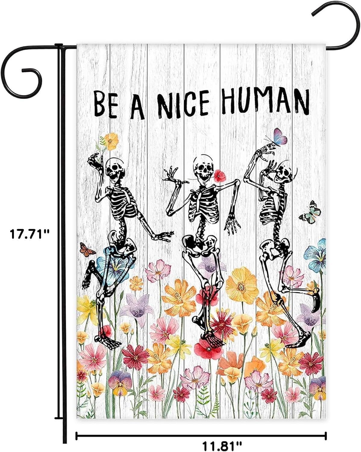 Avezano Be A Nice Human Garden Flag Skeleton Skull Wildflower Outdoor Yard Flag Spring and Summer Floral Flag for Garden Decor Funny Outdoor Flag 12x18 Inch - Image 8