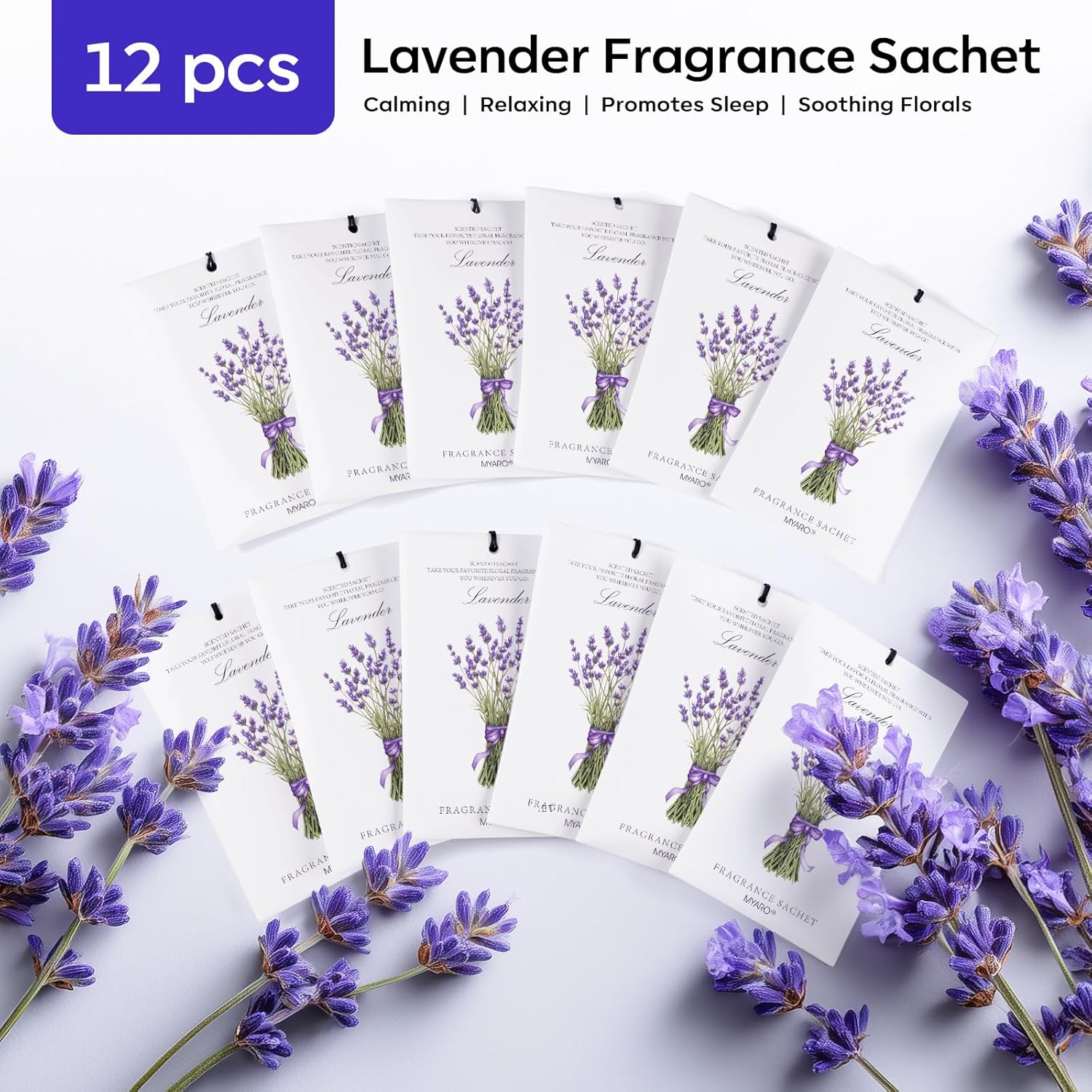 MYARO 12 Pack Lavender Scented Sachets | Odor Eliminator & Air Freshener for Drawer, Closet, Car, Shoes, Gym Bag, Suitcase | Home Fragrance Gift Set - Image 6