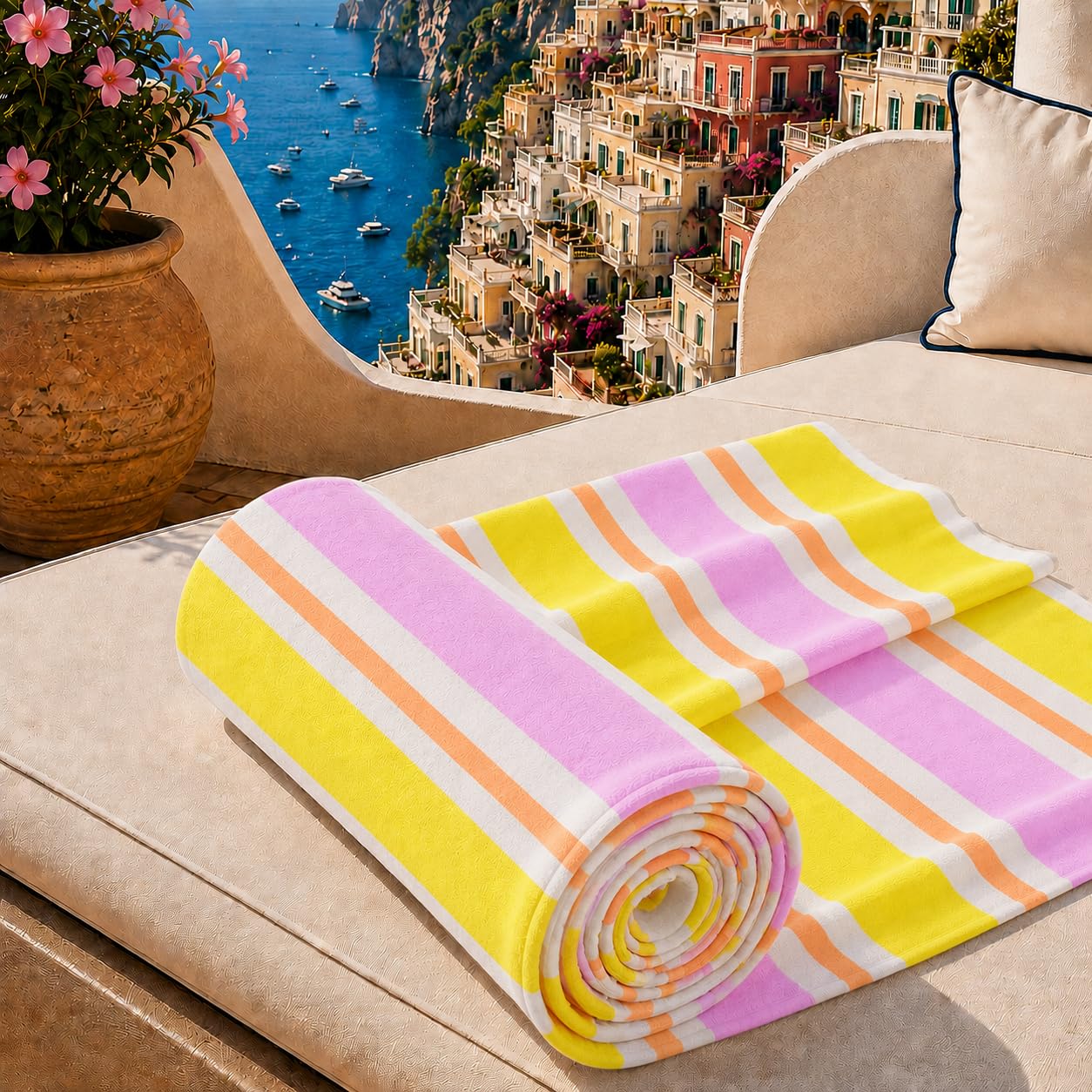 PETTI Artigiani Italiani - Microfibre Beach Towel, Beach or Pool Towel, Beach Towel, Large 90 x 180 cm, Millerighe 22