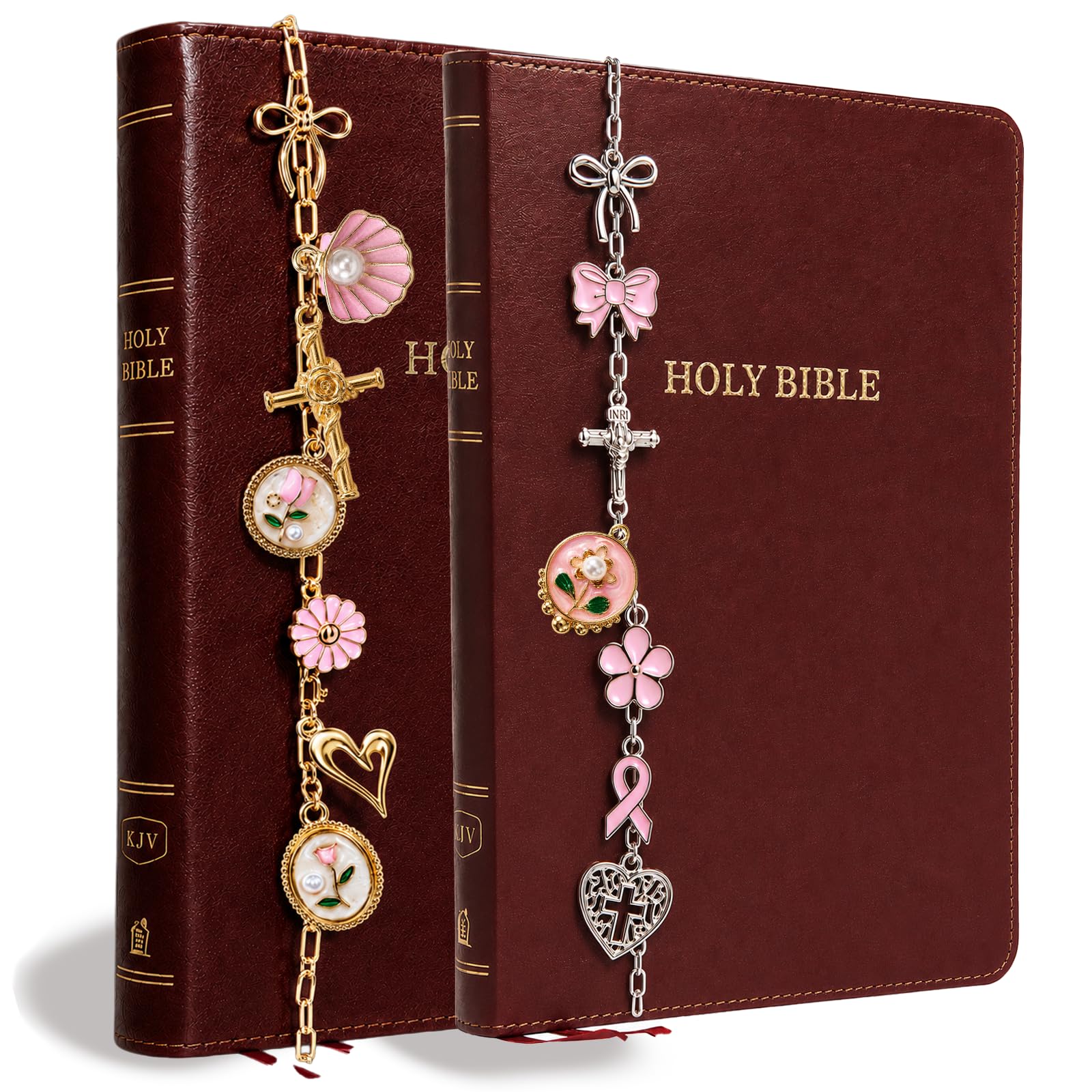 MOTEERLLU Bible Charm Chain with Bible Charms and Accessories, Serves as Bible Bookmark, Faith-Inspired Gift for Women, Church, or Study（Pink-2pcs）