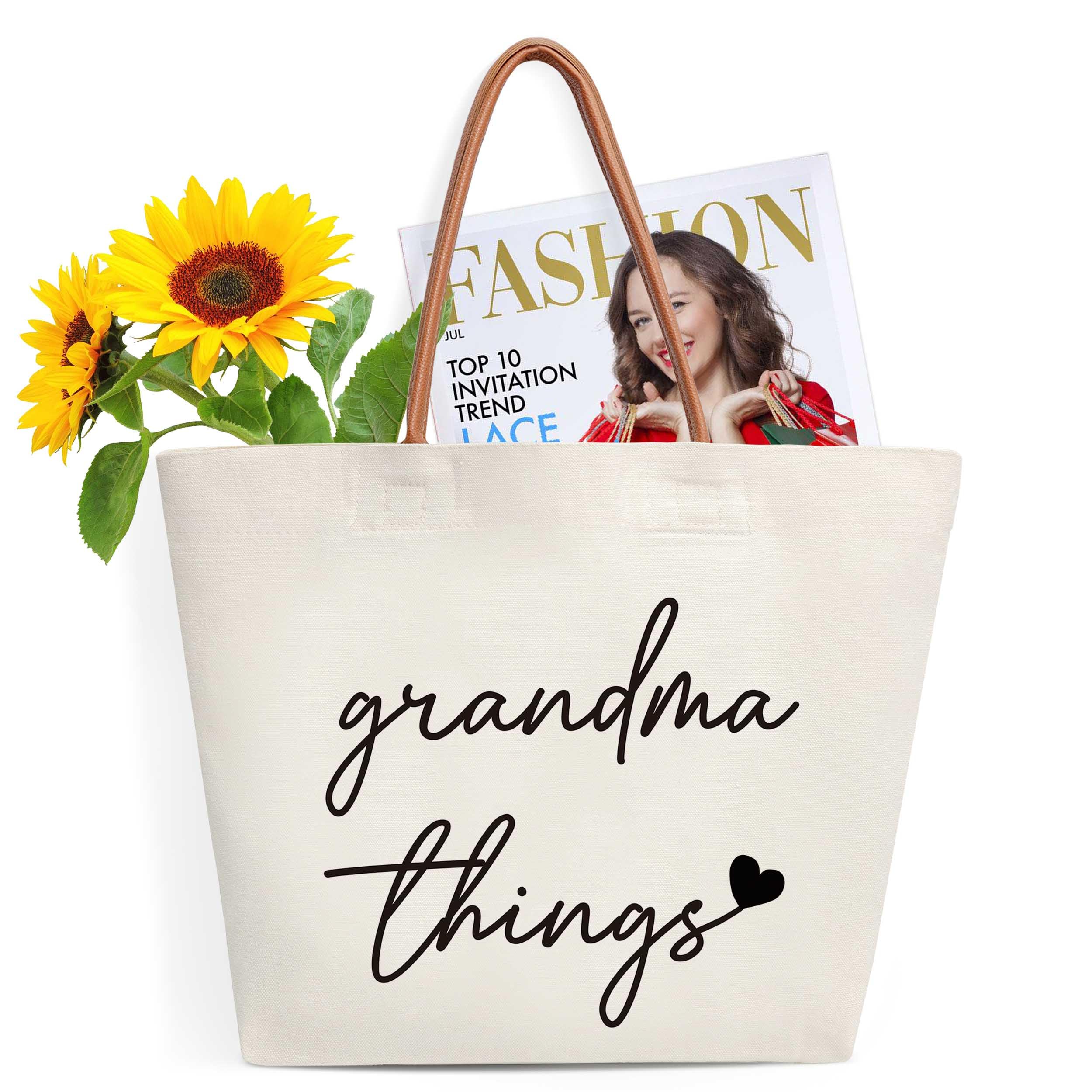 Yiqhpy Canvas Tote Bag for Grandma, Grandma Gifts, Grandmother Birthday Gifts, Multipurpose Shoulder Bag with Leather Handle, Durable Beach Bag Shopping Grocery Bags Work Book Tote Gifts-9s