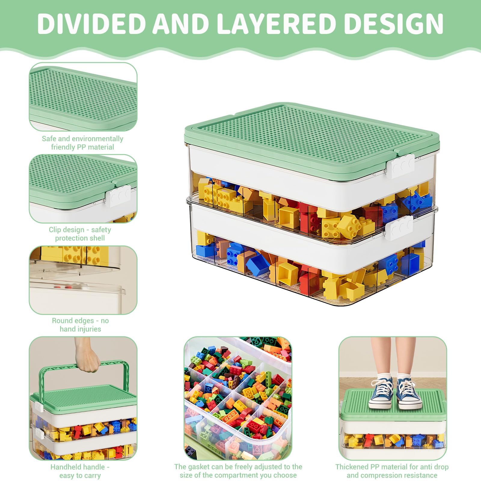 Cajas Almacenaje Para Lego Organizador Juguetes,Cajas De Almacenamiento Transparentes, 2 Niveles, Para Bloques De Construcción Y Rompecabezas,Piezas Pequeñas Para Juguetes Habitación Infantil