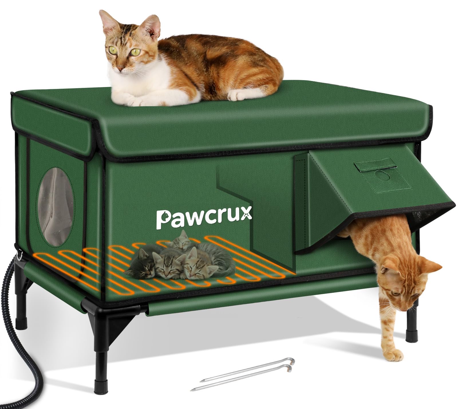 Photo 1 of Weatherproof Heated Cat House for Outdoor in Winter, Heated Cat Bed Kitty Shelter with Cat Heating Pad, Insulated & Safe Escape Door, Warm House for Outside Stray Cat (Green, 17.7"x25.5"x17.9")
