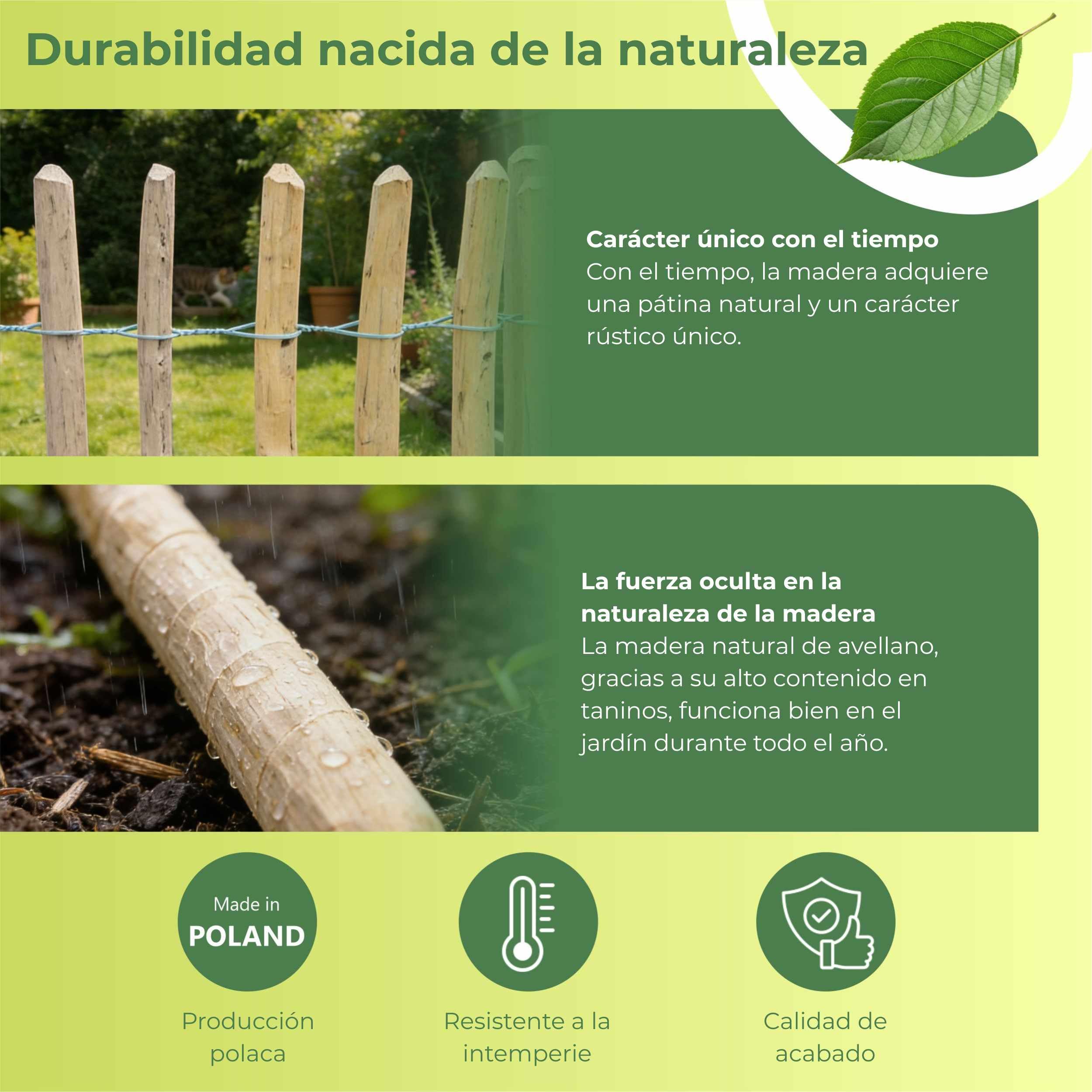 Cercado Enrollable de estacas de avellano y castaño 5m x 70cm Alto, separación 4-6cm, delimitación jardín, Madera Natural, huerto, Perros