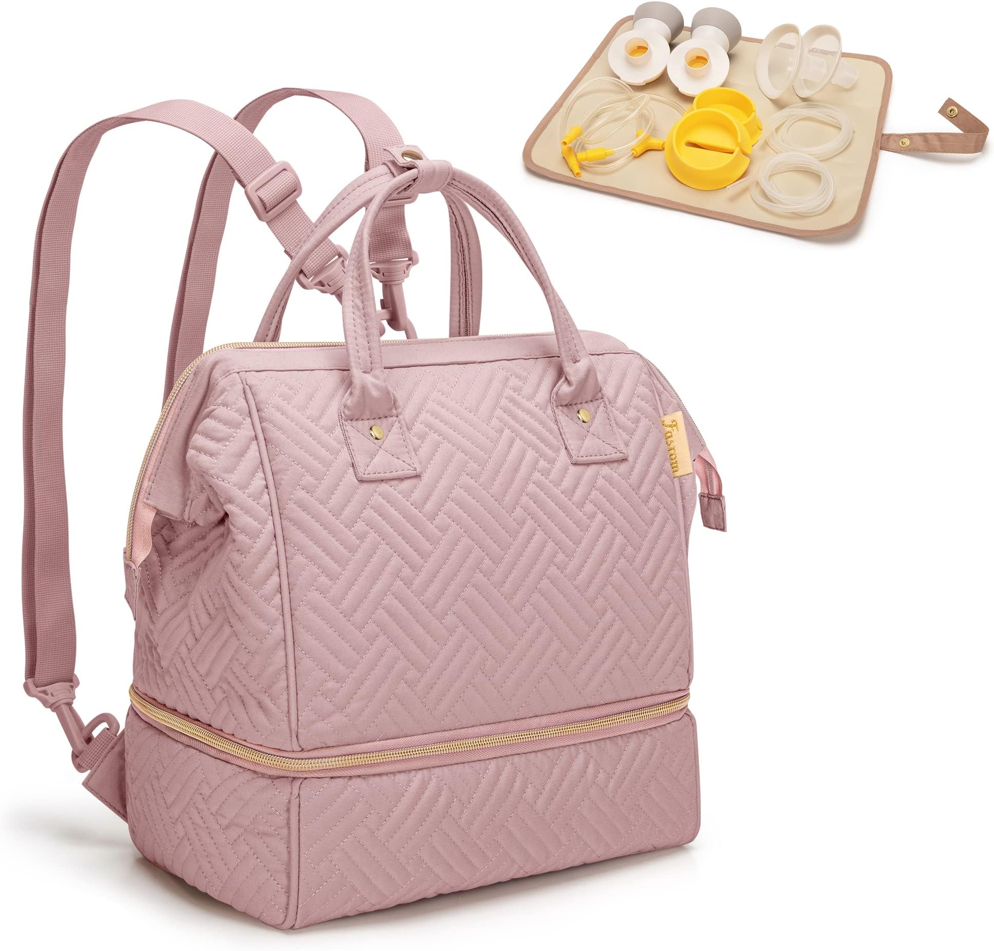 Fasrom Small Breast Pump Bag Backpack with Cooler Compatible with Momcozy and Medela Pumps, Pumping Tote with Waterproof Mat, Pink
