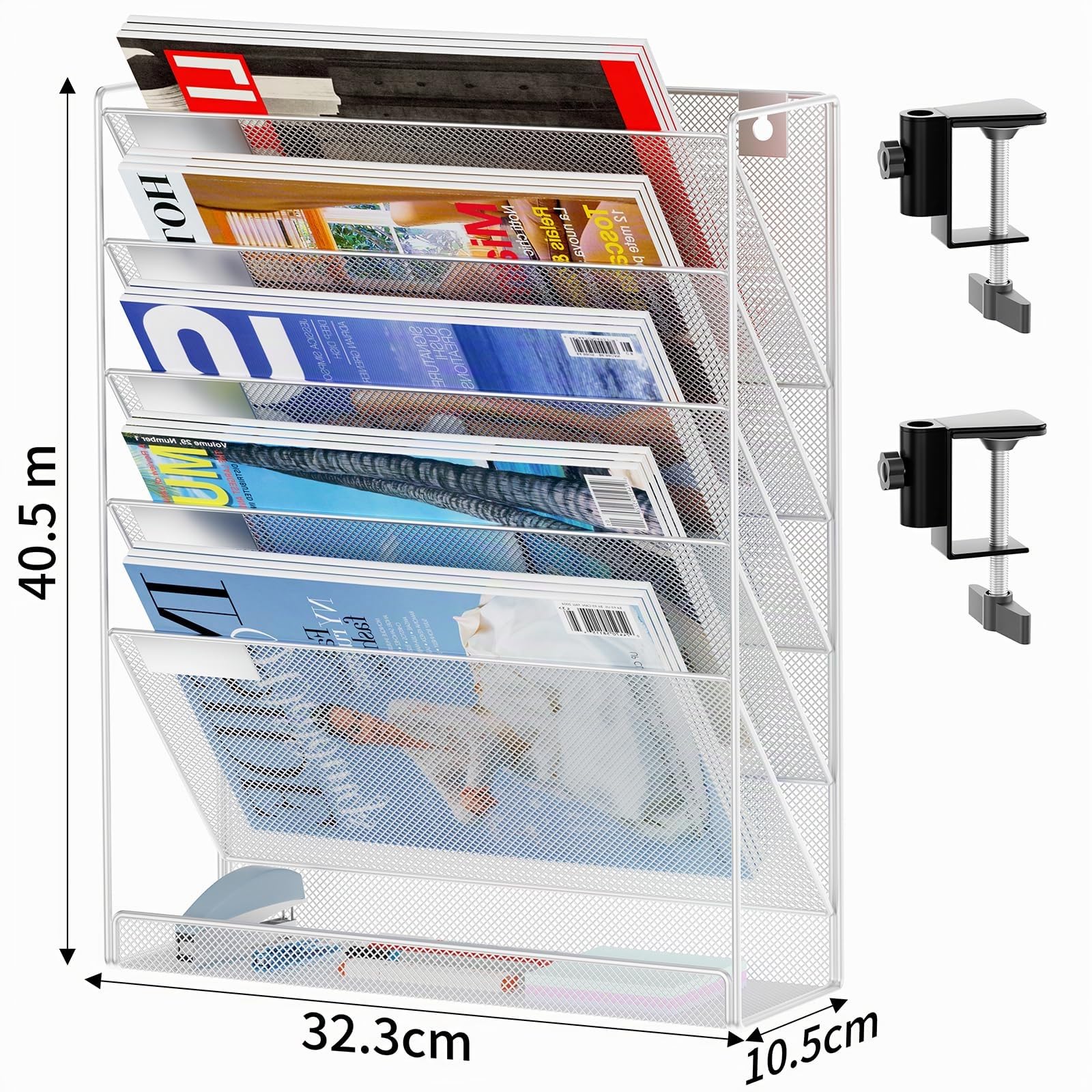 Organizador de archivos sin taladrar, soporte A4 y suministros de oficina, almacenamiento de revistas y pancartas de pared