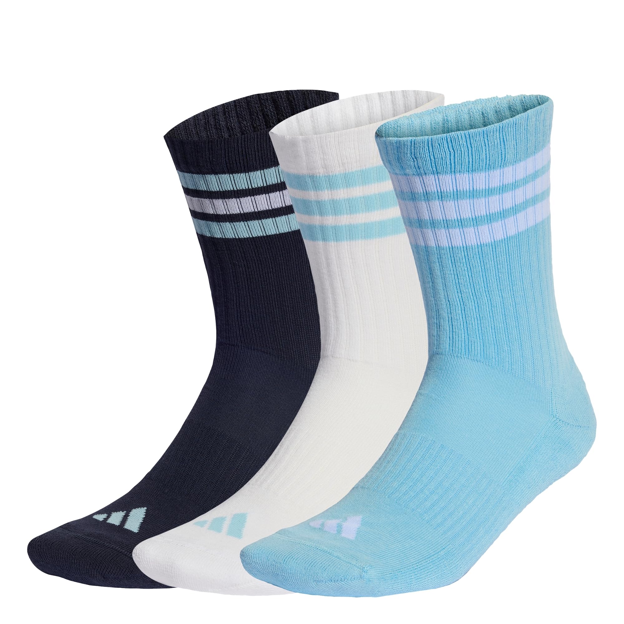 adidas Unisex 3STRIPES CUSHIONED SPORTSWEAR CREW SOCKS 3 PAIR PACK, night navy/icey blue/white, 10.5-12.5