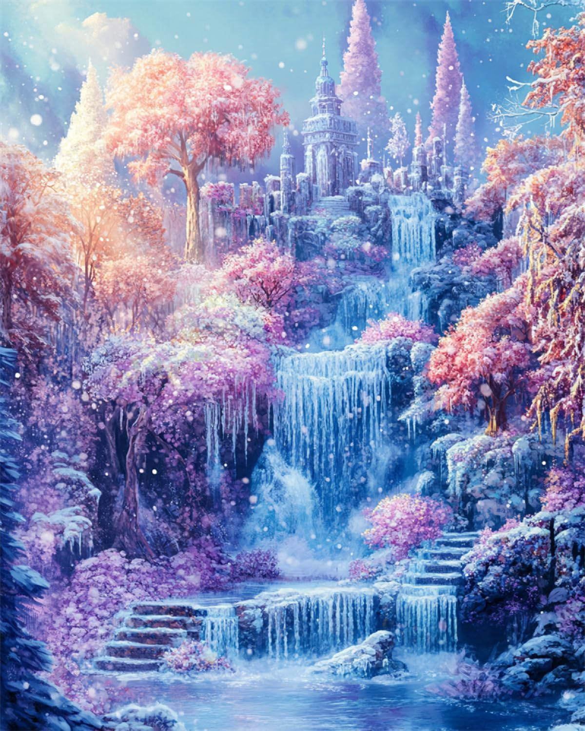 AYAOYANGGO DIY French Embroidery Kit with Beads Cartoon Mountain Forests Castle Scenery Bead Embroidery Kit for Adults Needlepoint Tapestry Set Beaded Stitching 60x80cm