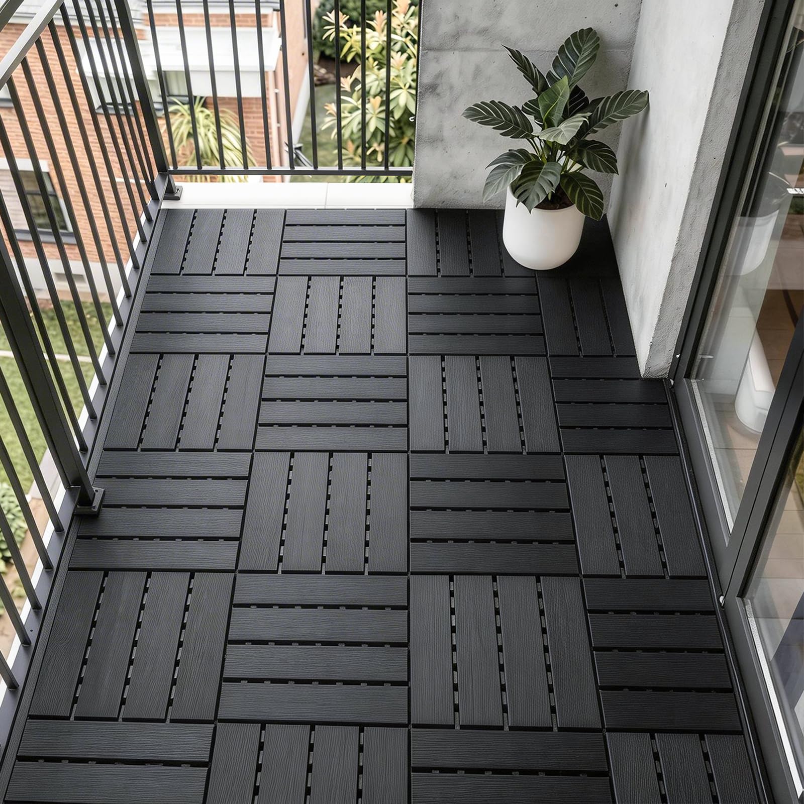 Sobuy 45 Stück Balkon Bodenbelag Klicksystem Wetterfest Terrassenfliesen für Balkon und Terrasse Terrassenplatten Außenbereich Anti-Rutsch Grau 30,5x2x30,5 cm SDA14-HGx3