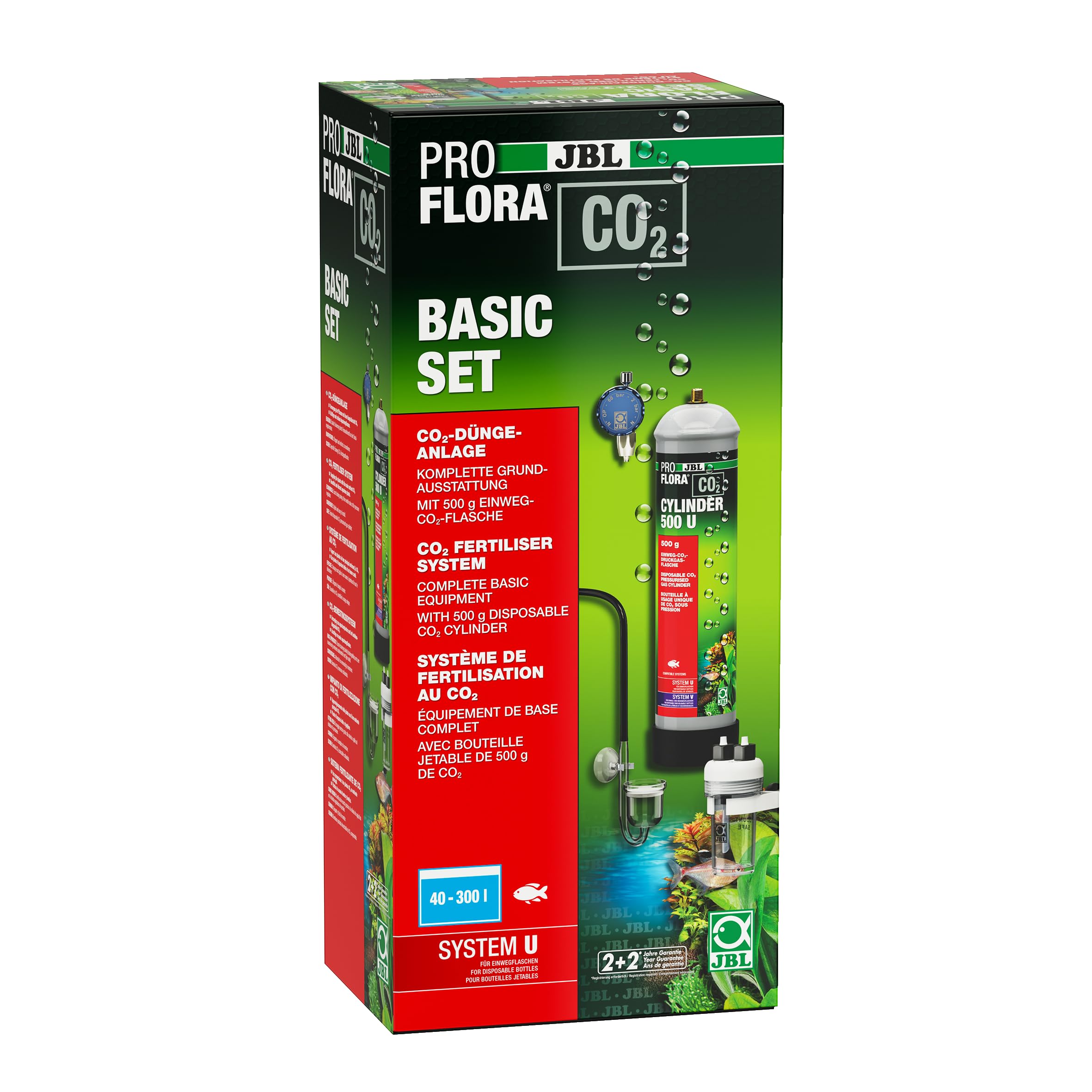 JBL PROFLORA CO2 Basic Set U, Juego Completo de Fertilizantes de CO2 para 40-300 l, con Botella de Almacenamiento de CO2 desechable y Accesorios extensos