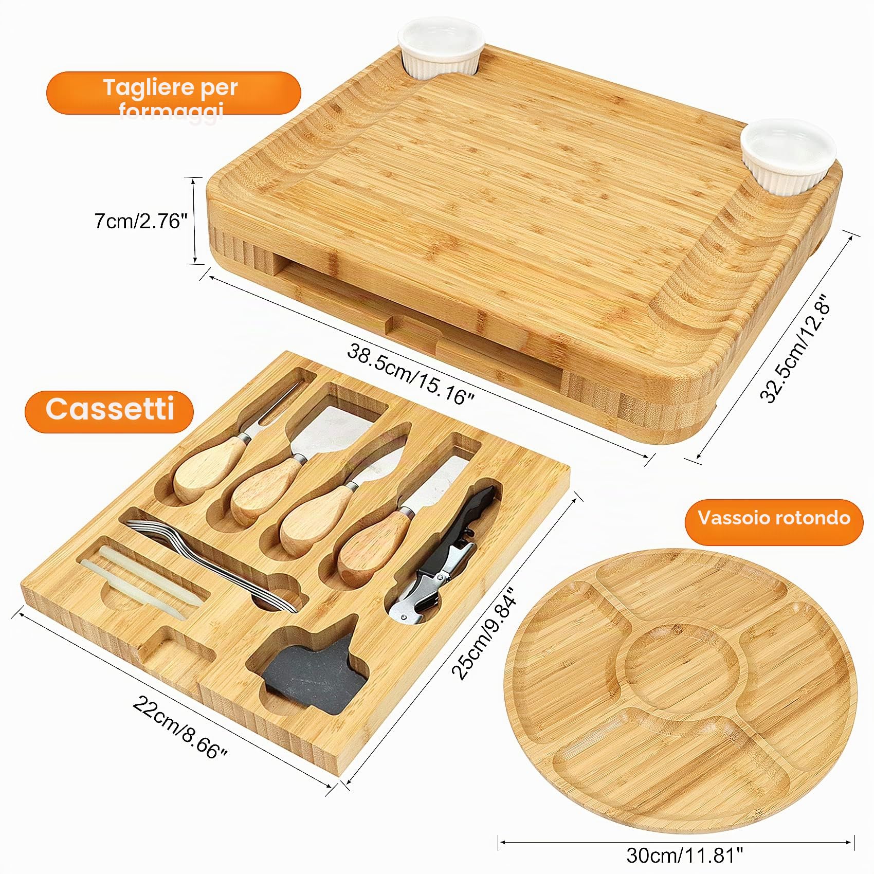 Idee Regalo Set Tagliere di Formaggio, Set di Coltelli per Tagliere di Salumi e Frutta Rotonda, Idee Regalo Originale per Donna/Maestra, Compleanno, Natale, Matrimonio