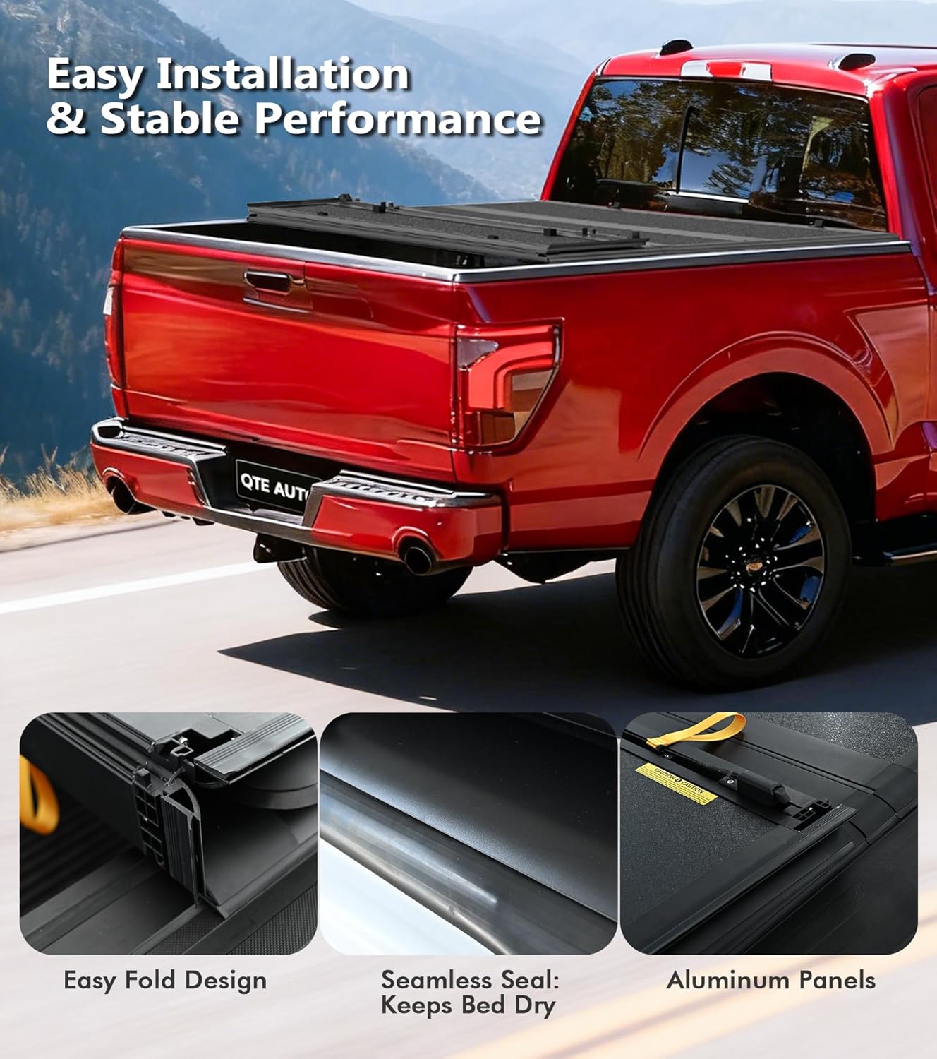 PM Auto Hard Quad-Fold Tonneau Cover Compatible with 2008-2016 Ford F-250 & F-350 Super Duty - All Weather Protection Truck Bed Cover Fits 6'10" (82") Bed