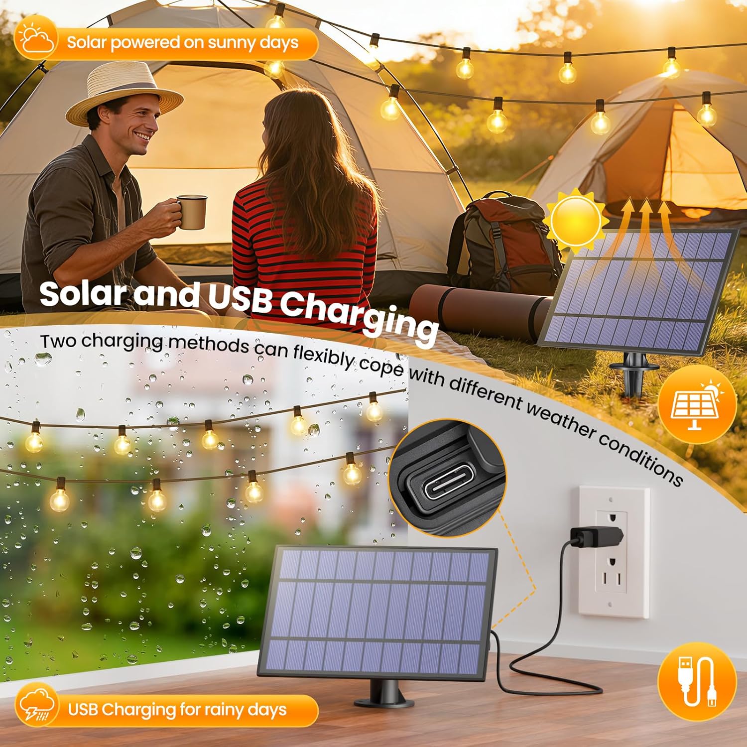 Mlambert 100FT(25FTx4) Solar Powered String Lights Outdoor, Waterproof Patio Light String with 40+3 Shatterproof LED G40 Bulbs for Backyard Garden-Black