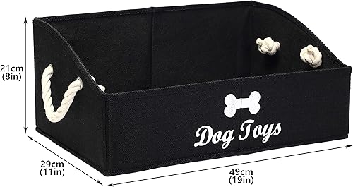 Miniatura 3 de Caja de juguetes para perros, cesta organizadora trapezoidal de tela plegable con asa de cuerda de algodón, ideal para guardar golosinas secas,