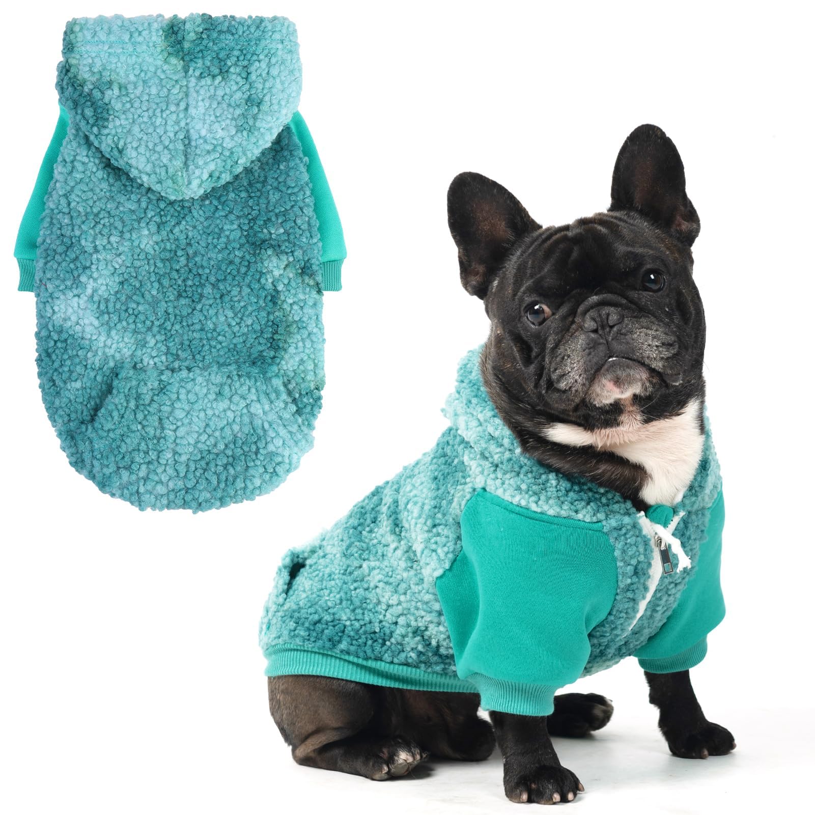 BINGPET Dog Hoodies for Small Medium Large Dogs, Sherpa Hooded Dog Sweater with Leash Hole for Boy Girl Dogs,Soft Warm Fleece Dog Winter Clothes Cold