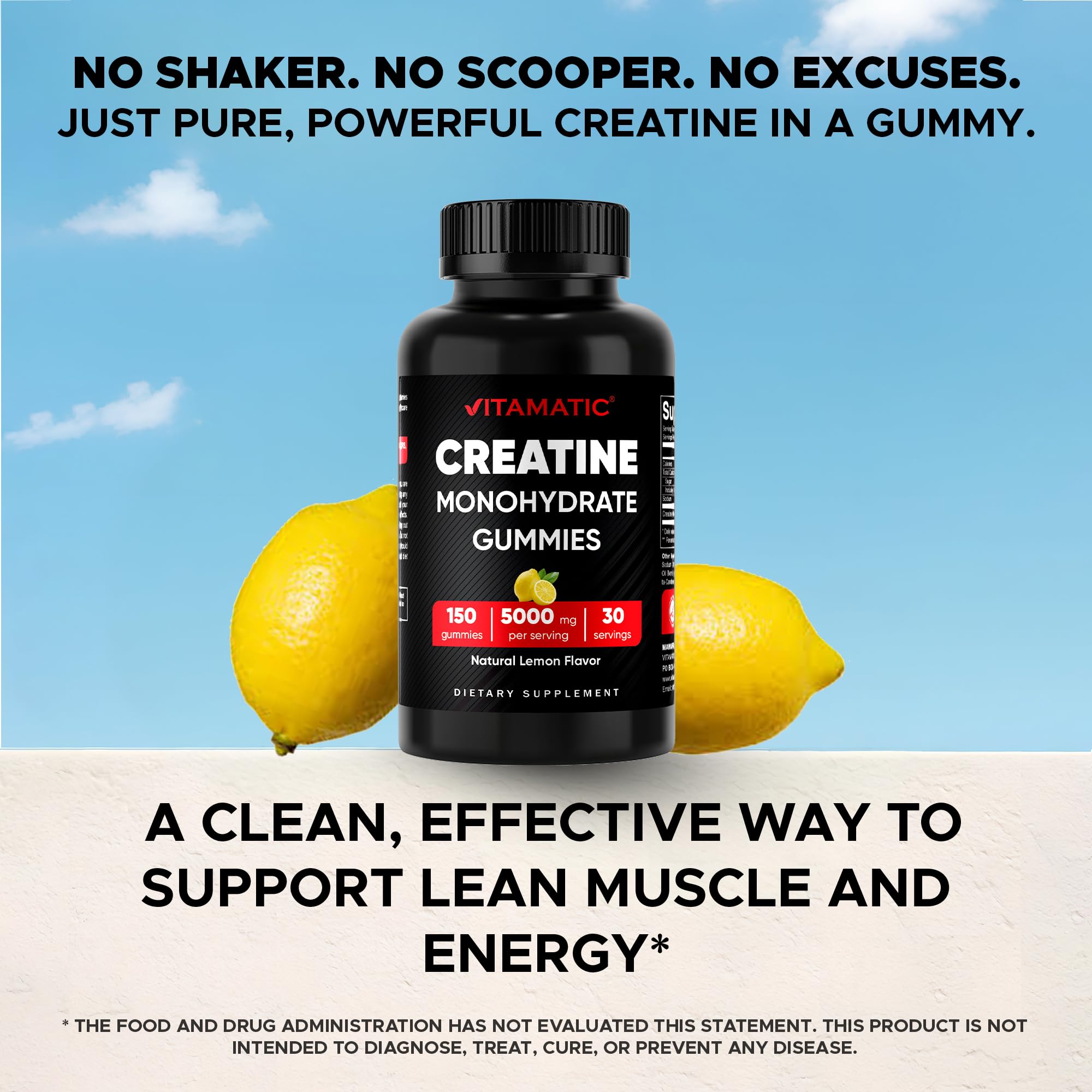 Vitamatic Creatine Gummies 5000mg per Serving Natural Lemon Flavor – 150 Gummies – Creatine Monohydrate for Muscle Strength, Energy & Recovery – Non-GMO, Gluten-Free — Amazon image 4