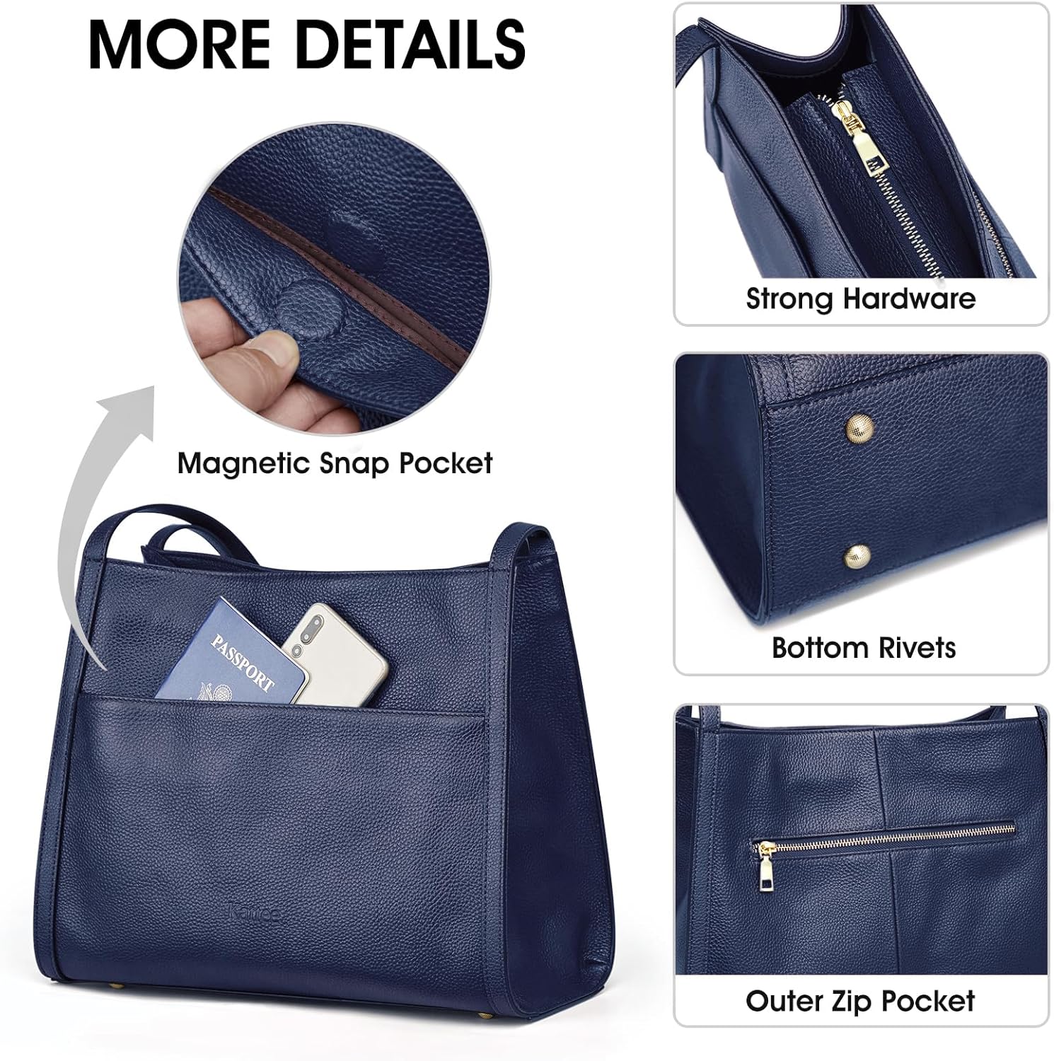 Kattee Leather Tote Bags for Women, Soft Leather Shoulder Purses and Handbags - Image 5