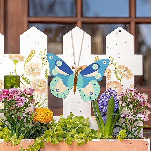 Miniatura 5 de Adornos de primavera de madera de tamaño grande de 7 pulgadas para pintar diseño de mariposa de madera en blanco sin terminar para manualidades y