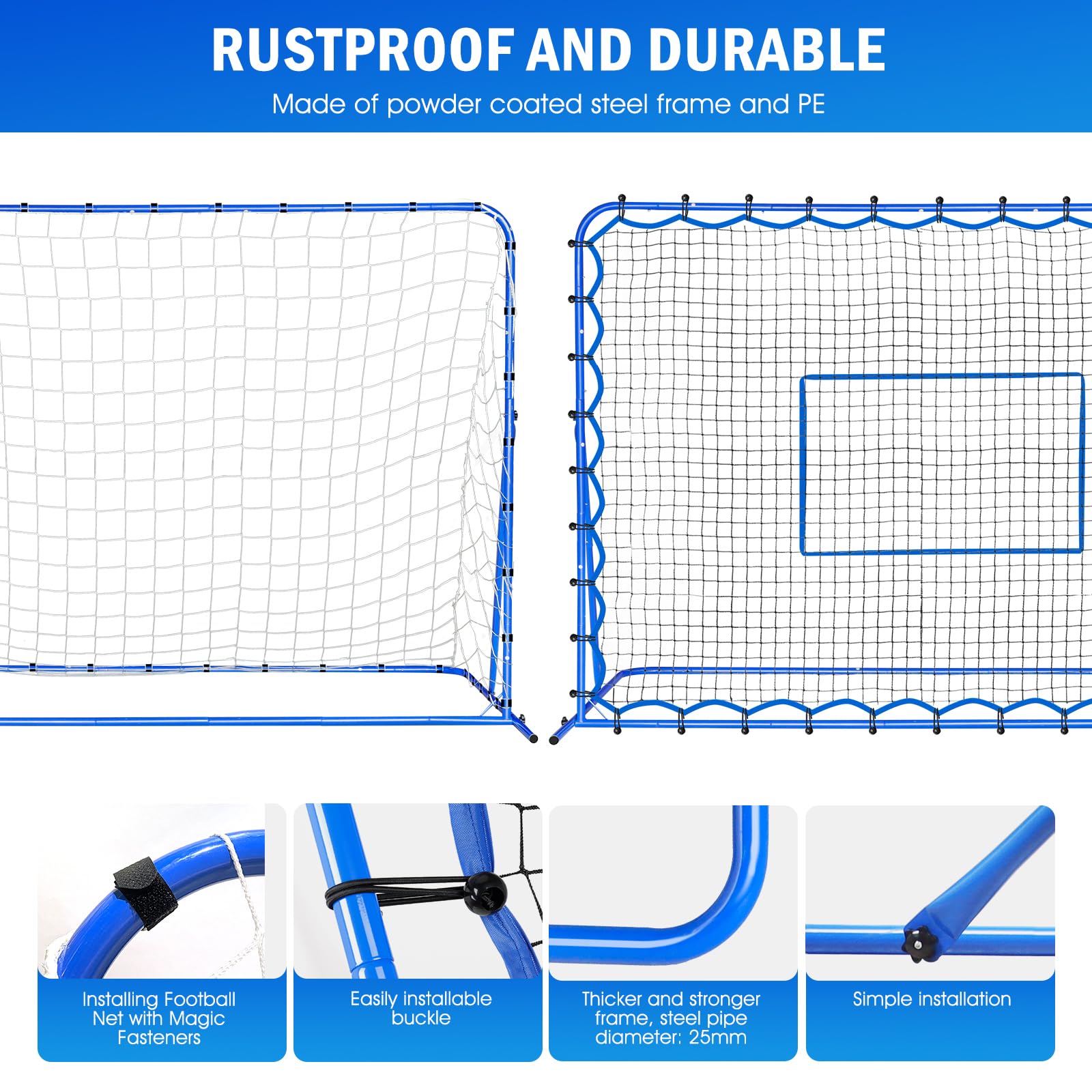 Red de portería de fútbol de modo dual y red de rebote de fútbol, durabilidad premium para entrenamiento de tiro intenso, entrenamiento de fútbol de ángulo de cambio rápido para control, práctica de
