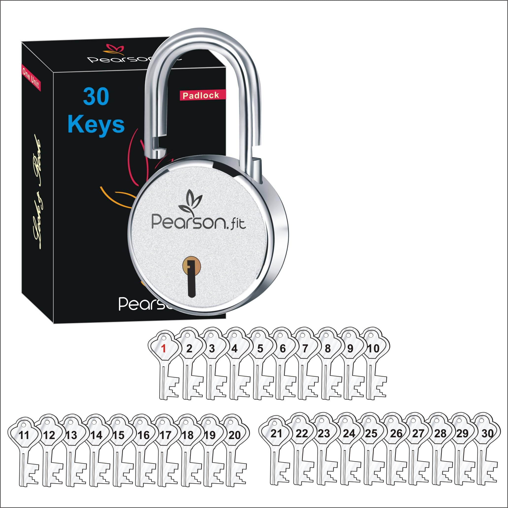 Pearson.fit 1 Lock with 30 Keys | Lock and Keys | Door Lock for Home | Round 65mm Padlock | Double Locking | 8 Levers | Heavy Duty Hardened Steel Padlock | for Rental Apartment Model PSD-M65-L1-K30 (B0CZ482NYZ) Amazon Price History, Amazon Price Tracker