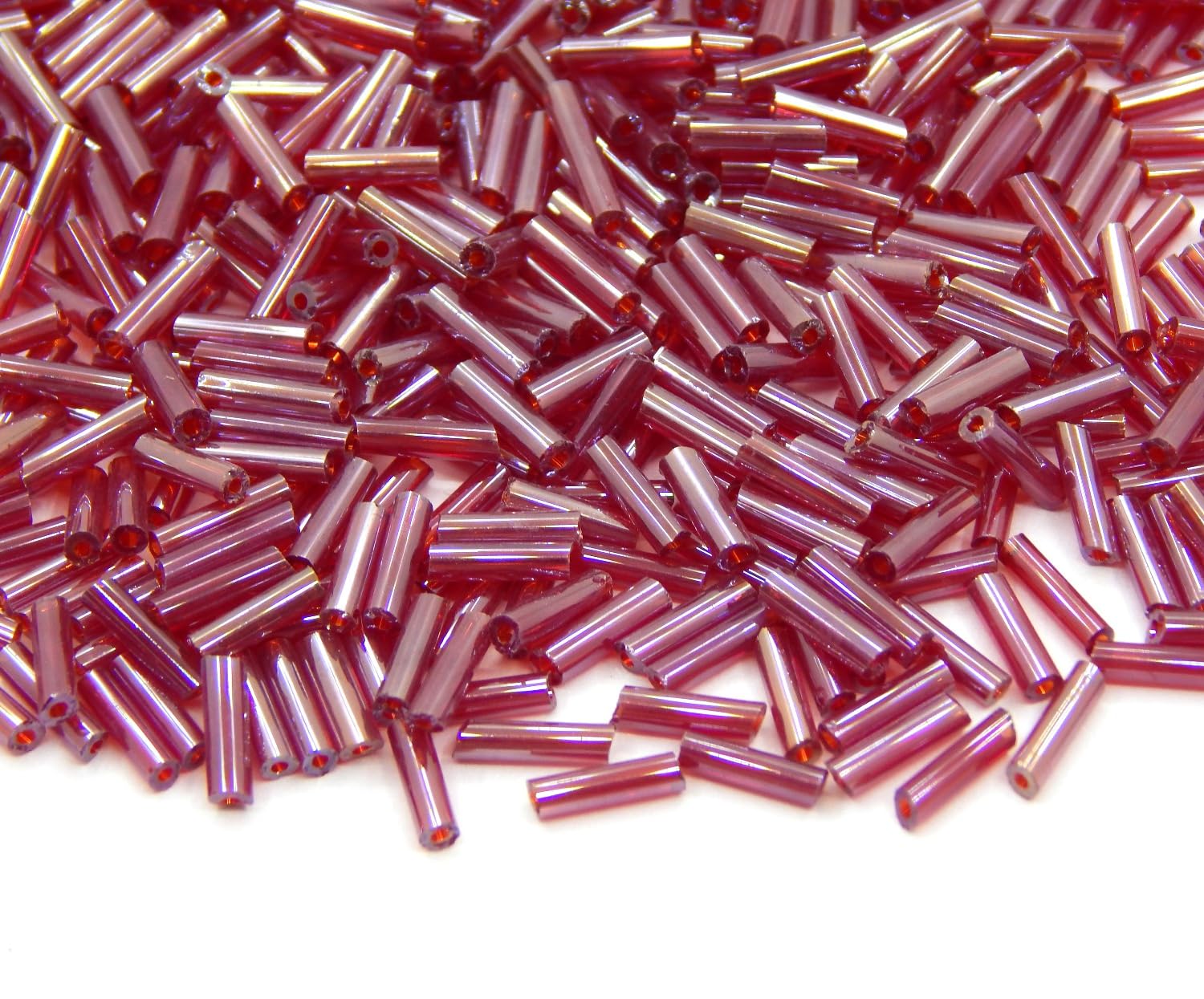 Pack of 3300 glass seed beads 6 mm, glass bead tubes, tubes, sticks beads, roccailles (red shimmer), 6 mm * 2 mm