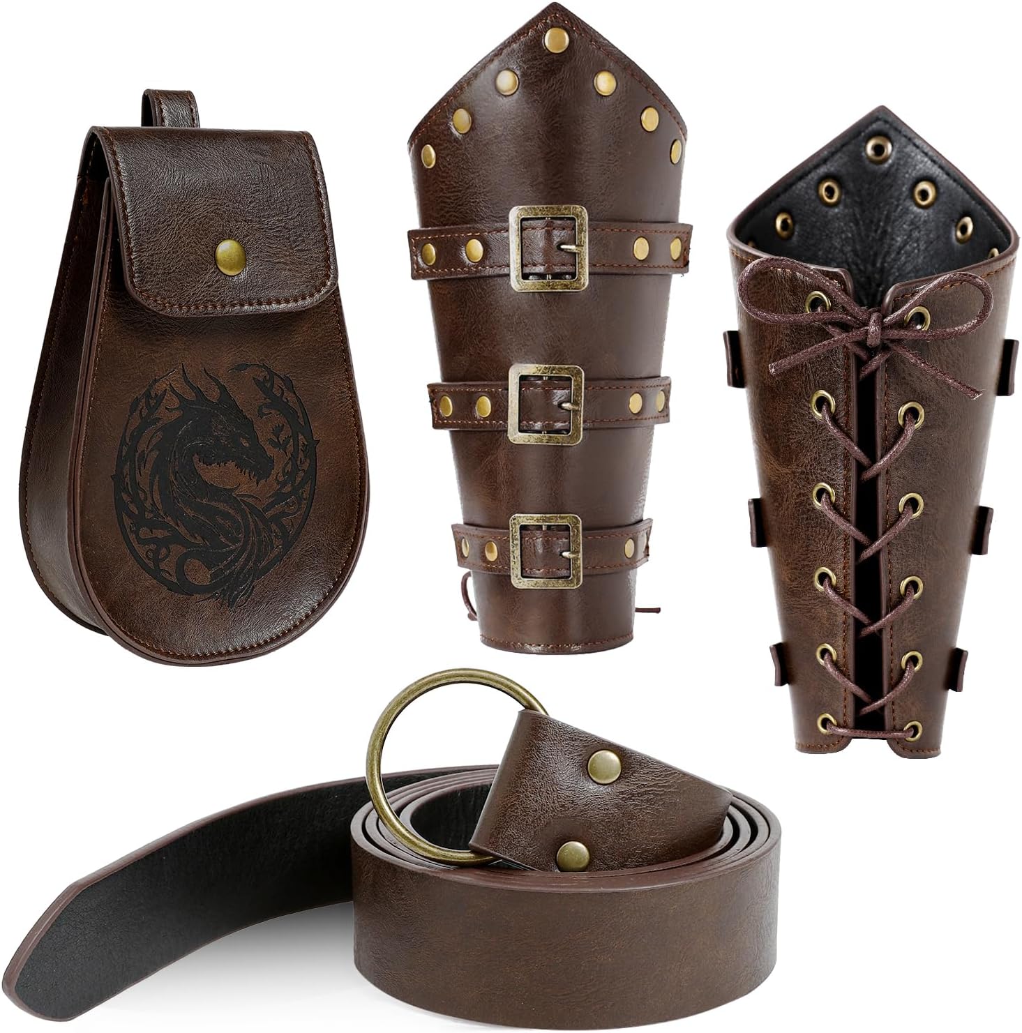 3PCS Renaissance Accessories – Viking Renaissance Belt, Medieval Pouch & Leather Br...
