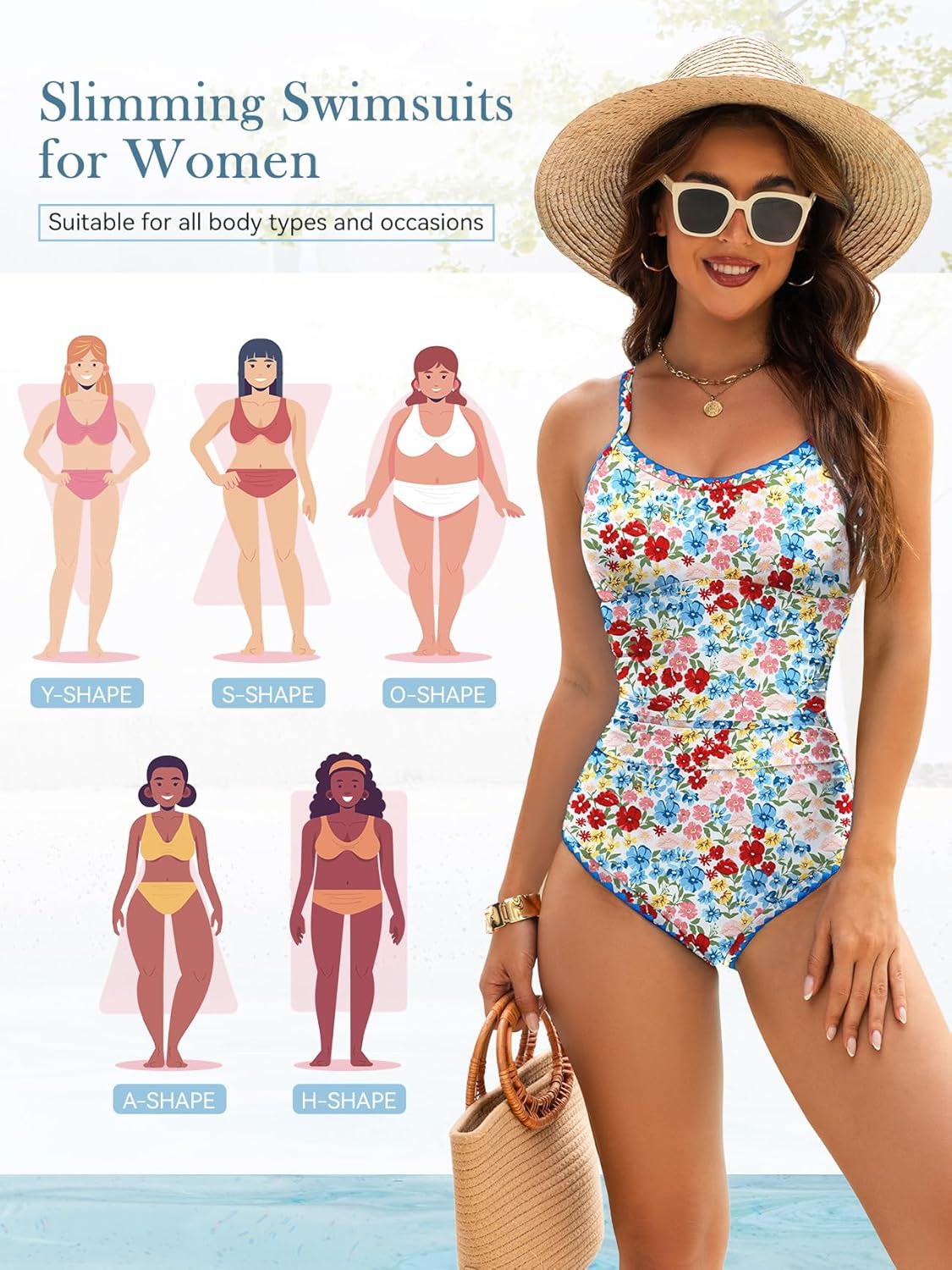 American Trends Women’s One Piece Swimsuit Tummy Control Slimming Bathing Suit Shell Stitch Color Block Cross Back Swimwear